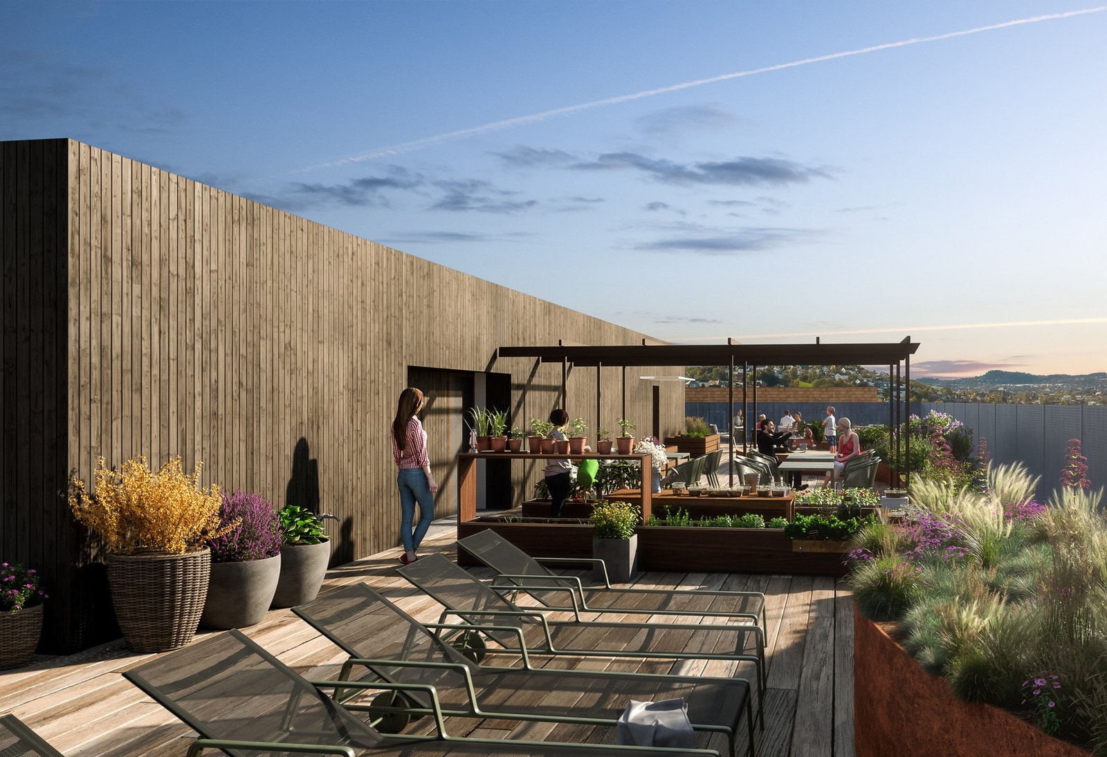 På toppen av Autronica-bygget vil det bli opparbeidet en herlig takterrasse kun for beboerne! Illustrasjon, avvik vil forekomme. Galleribilde