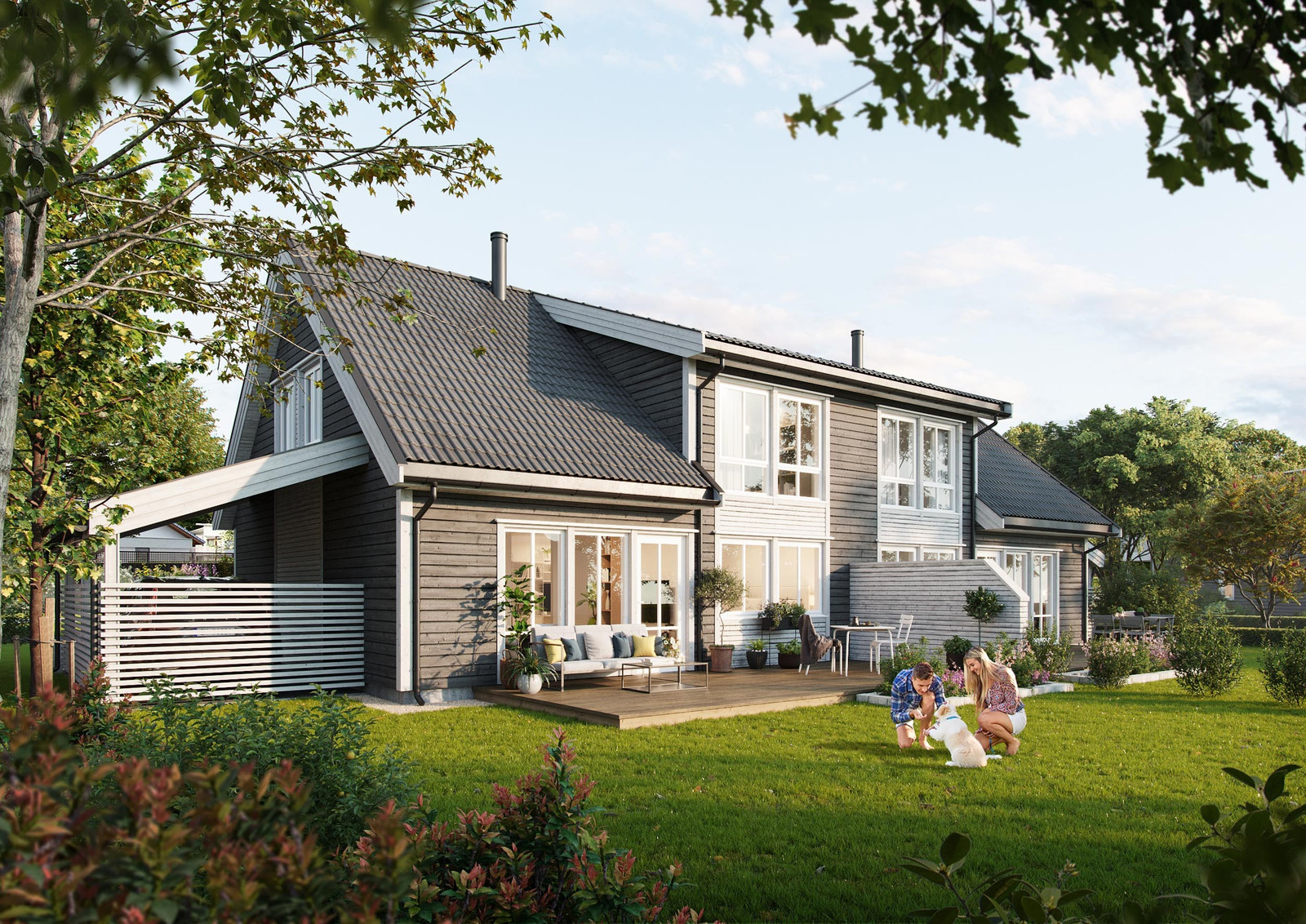 Illustrasjon av stueside mot vest