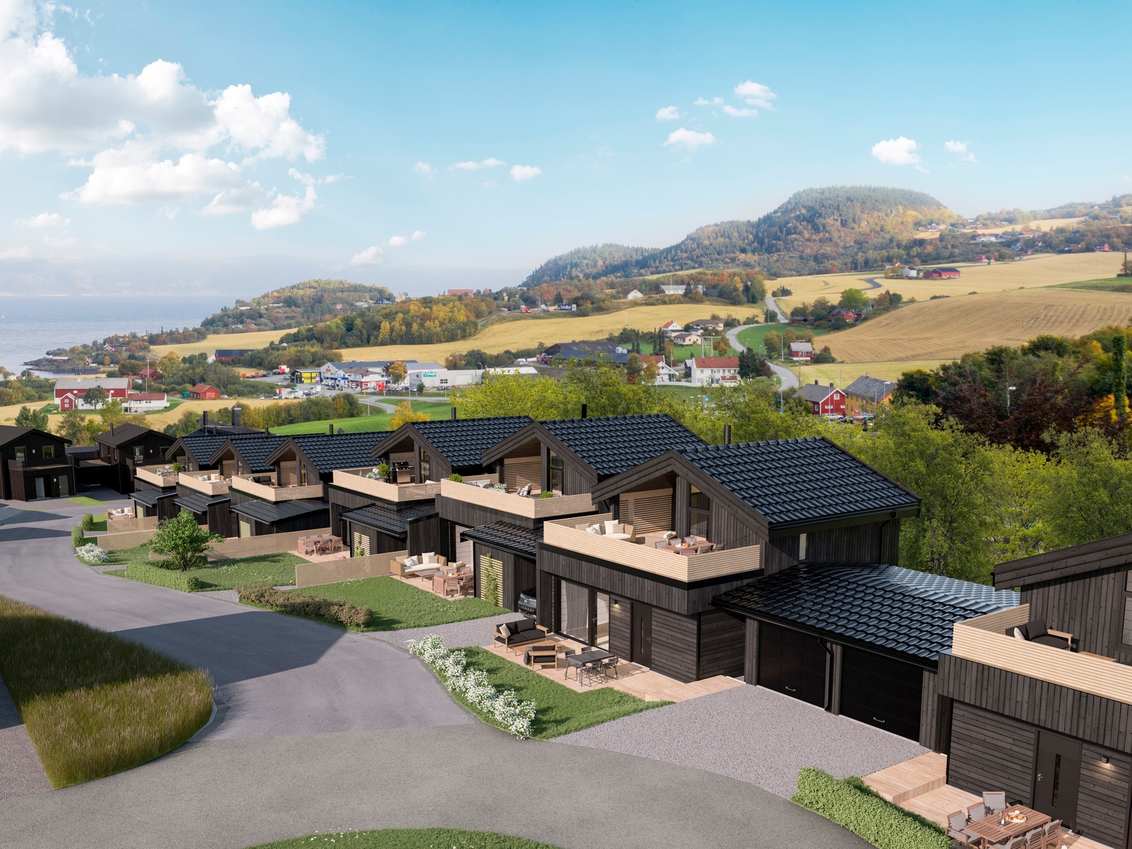 Fasadebilde av boligtype C og D. Illustrasjoner er av illustrativ karakter og avvik kan forekomme Galleribilde