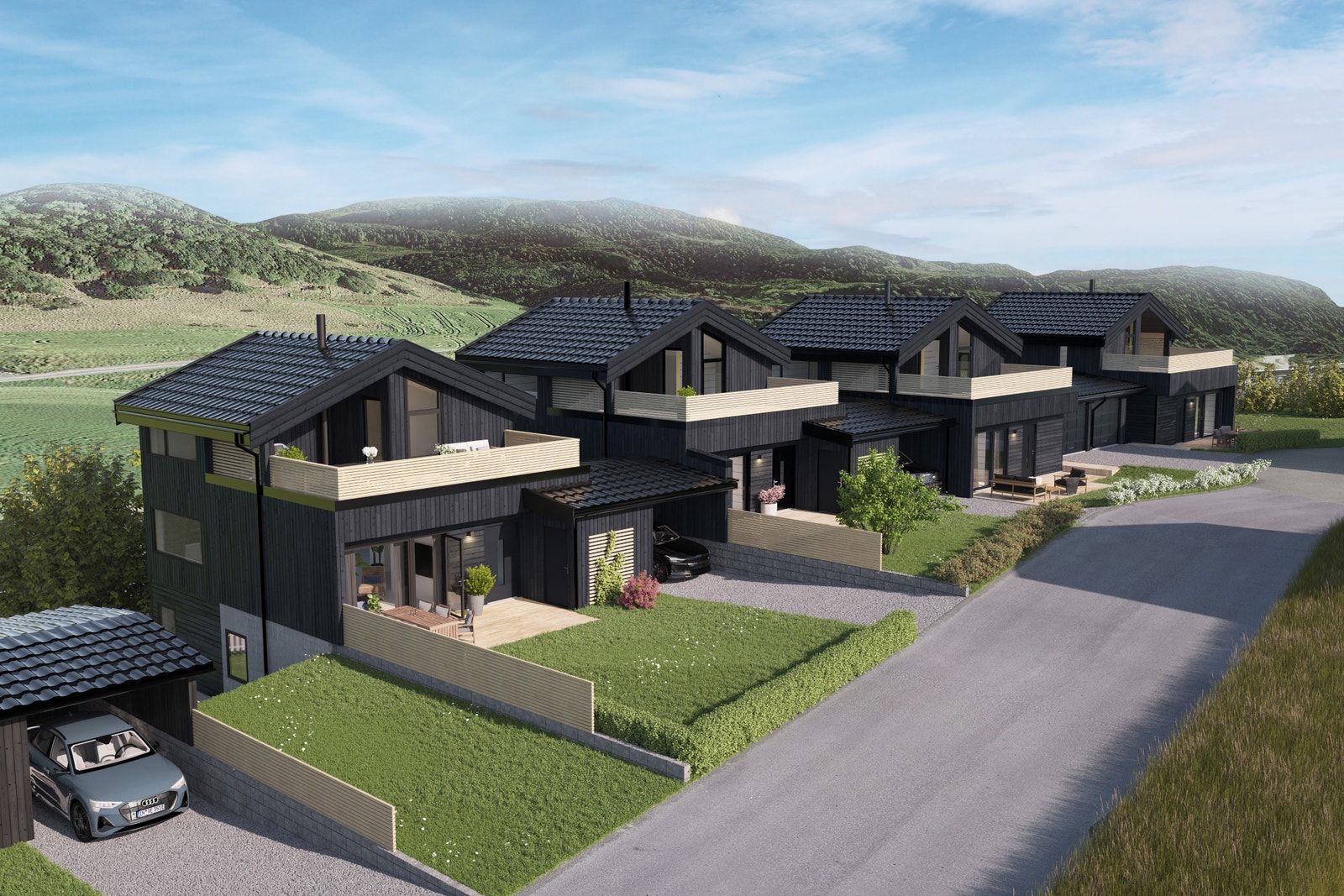 Fasadebilde av boligtype D. Illustrasjoner er av illustrativ karakter og avvik kan forekomme Galleribilde