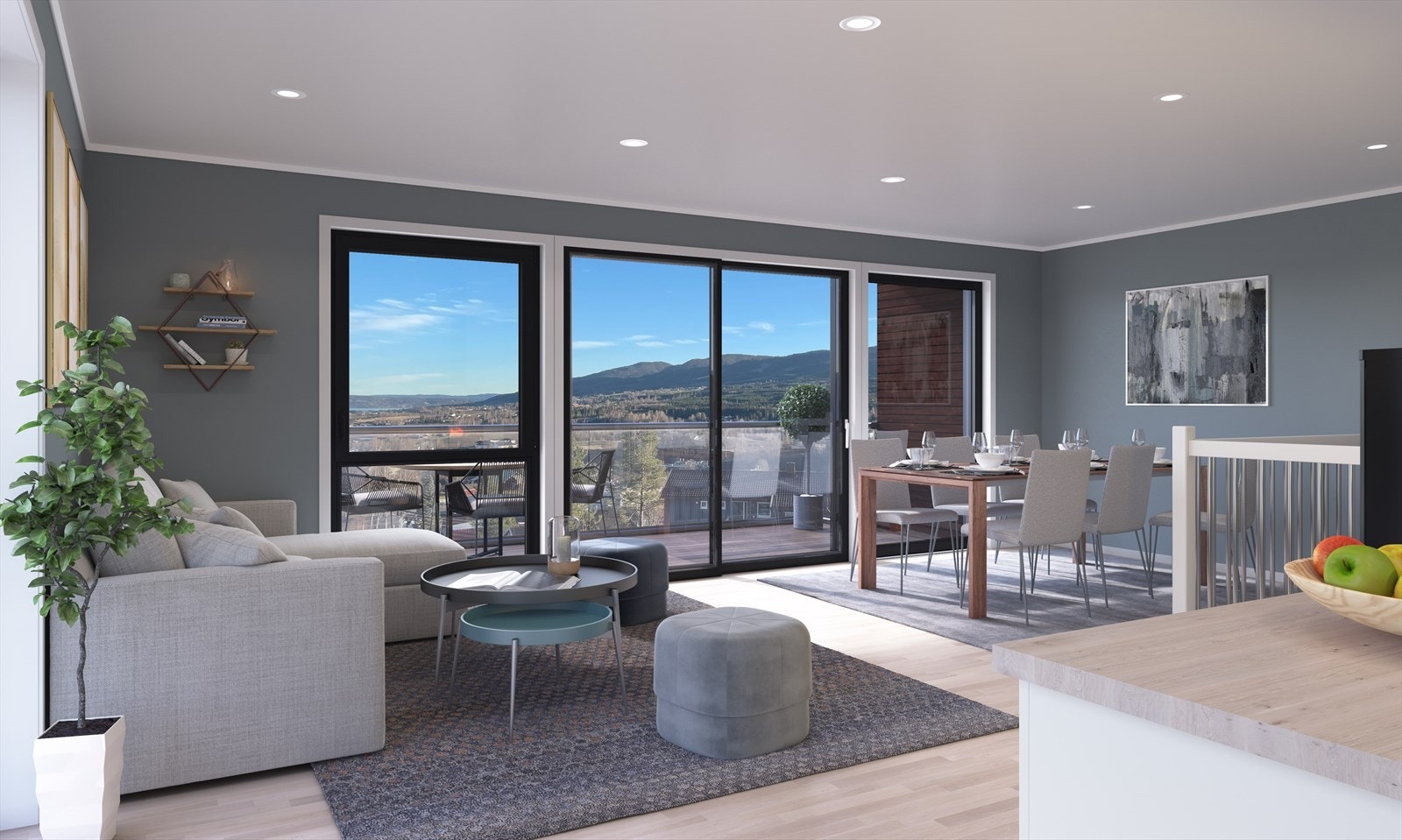 Illustrasjonsbilde - Stue / spisestue med utgang til balkong og fantastisk utsikt! Galleribilde