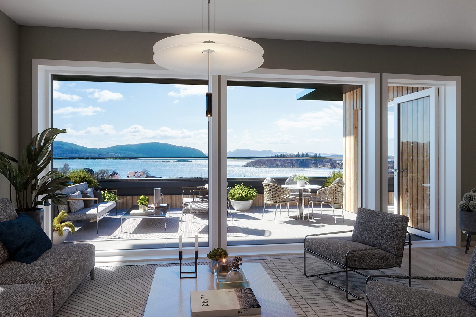 Illustrert bilde med utsikt mot sjø Galleribilde