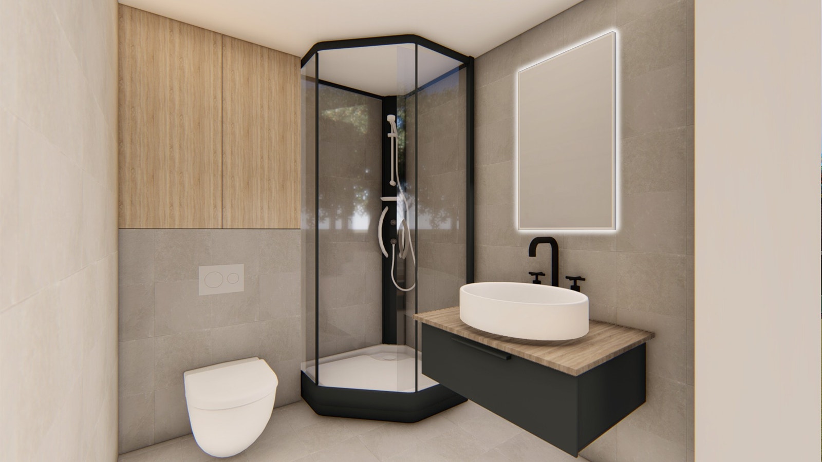 Dusj nisje med flis på vegg. Varmekabler Galleribilde