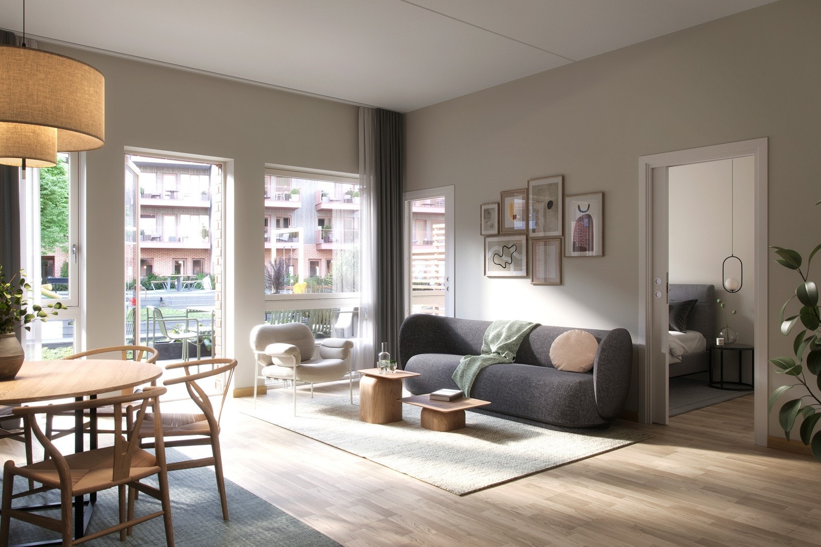 Boligene byr på gode og romslige løsninger som gir en luftig og behagelig atmosfære. Dette er en illustrasjon, og avvik kan forekomme. Galleribilde