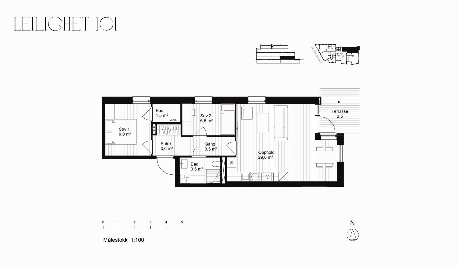 Plantegning av leil. 101, 1. etasje Galleribilde