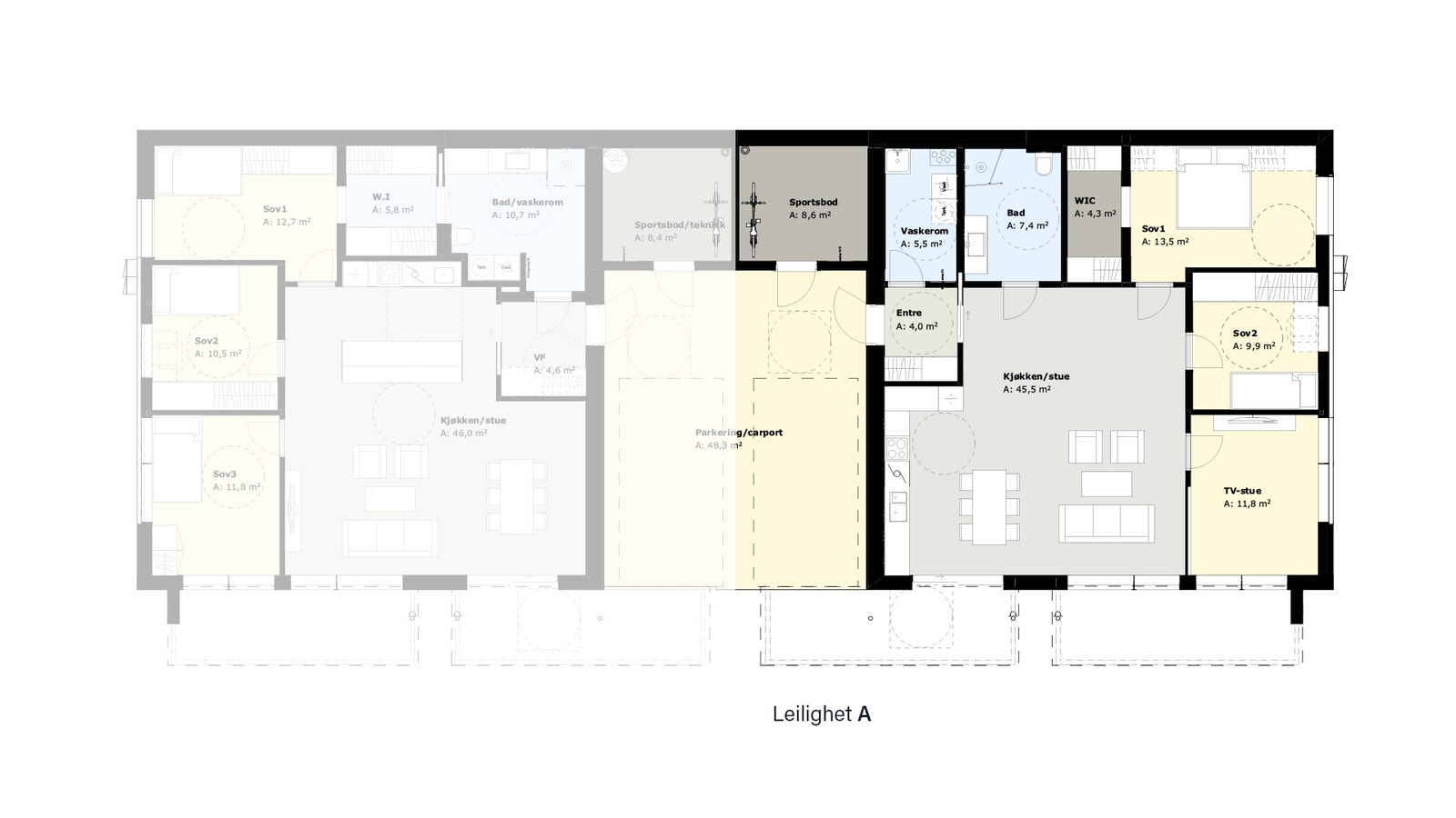 Ny forbedret planløsning til leilighet A. Galleribilde