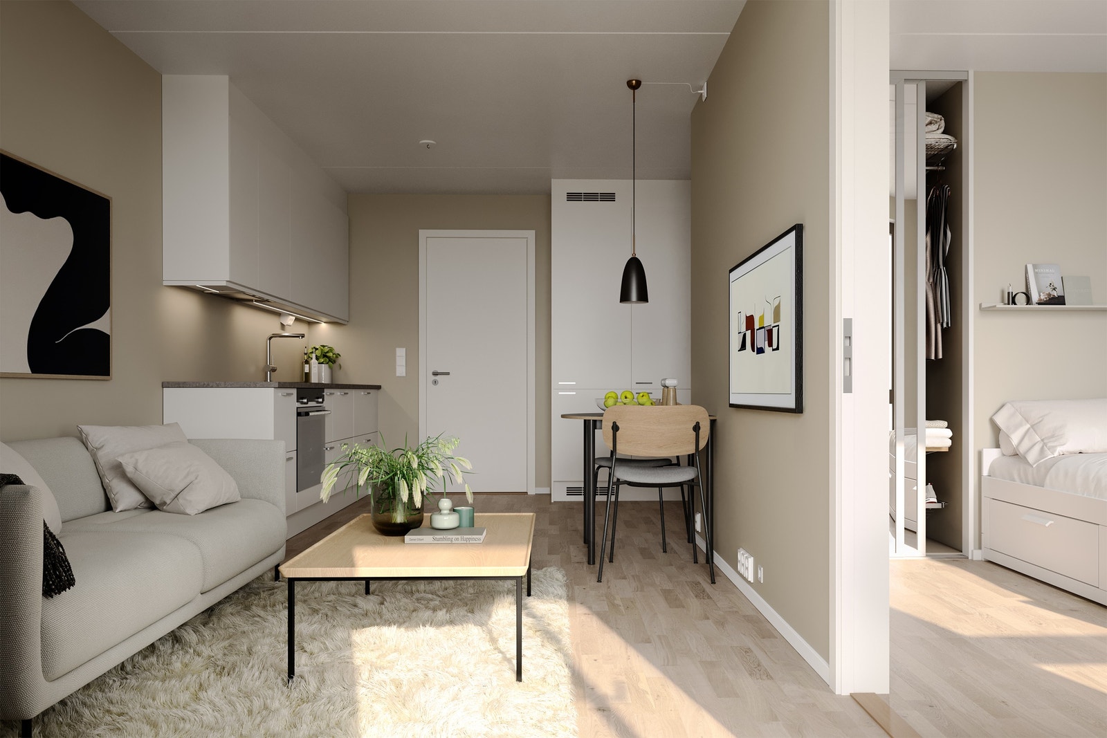 Kjøkken og soverom i leilighetene på 40 kvm Galleribilde