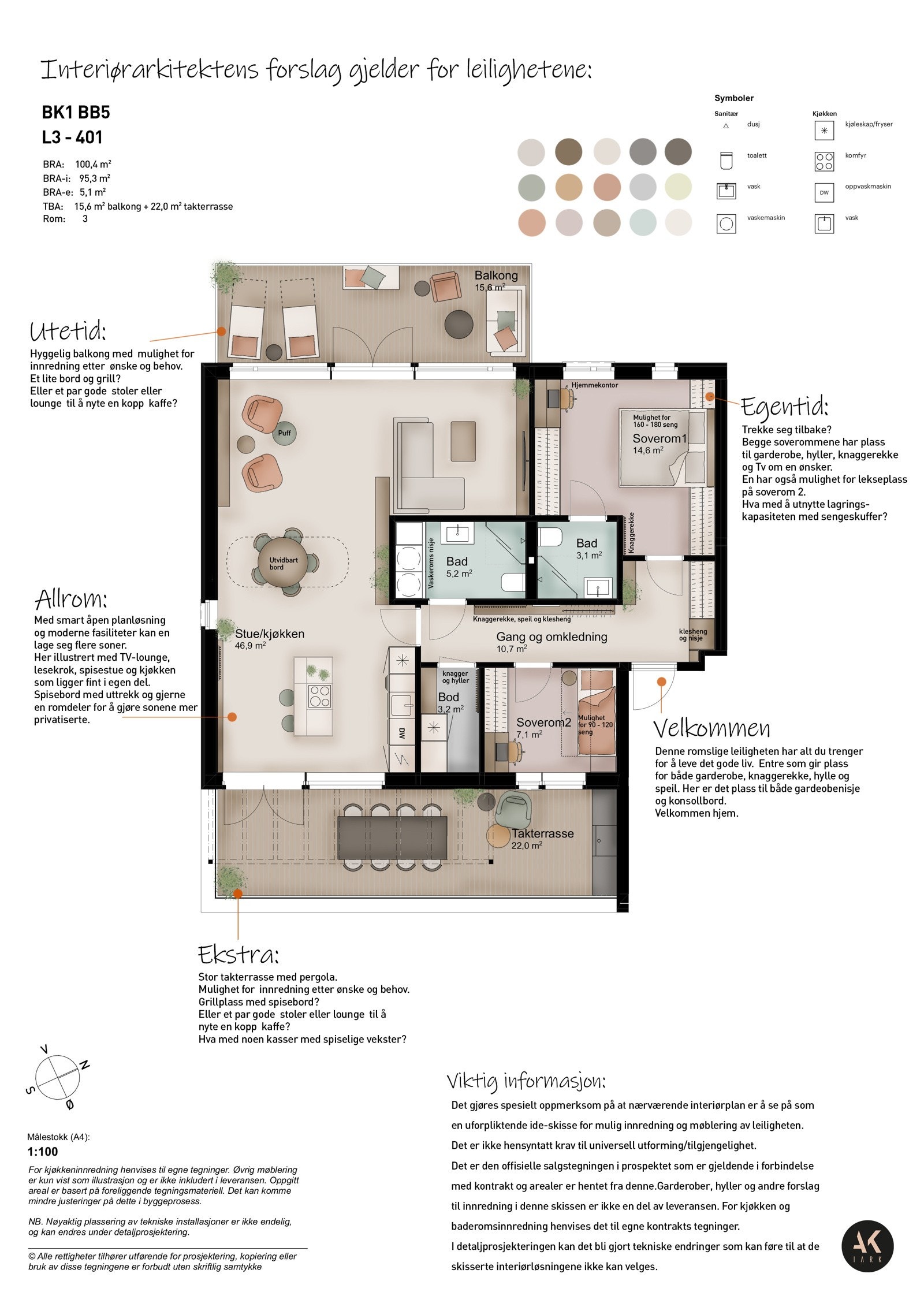 Interiørarkitektektens forslag for møblering Galleribilde