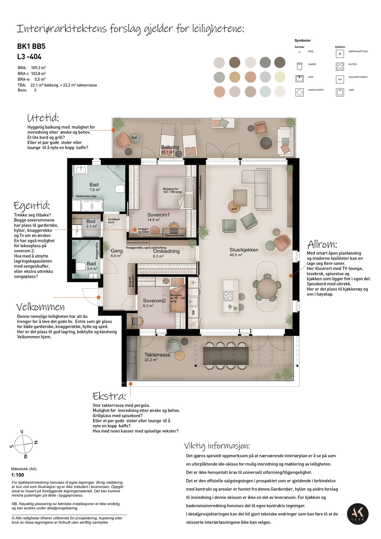 Interiørarkitektektens forslag for møblering Galleribilde