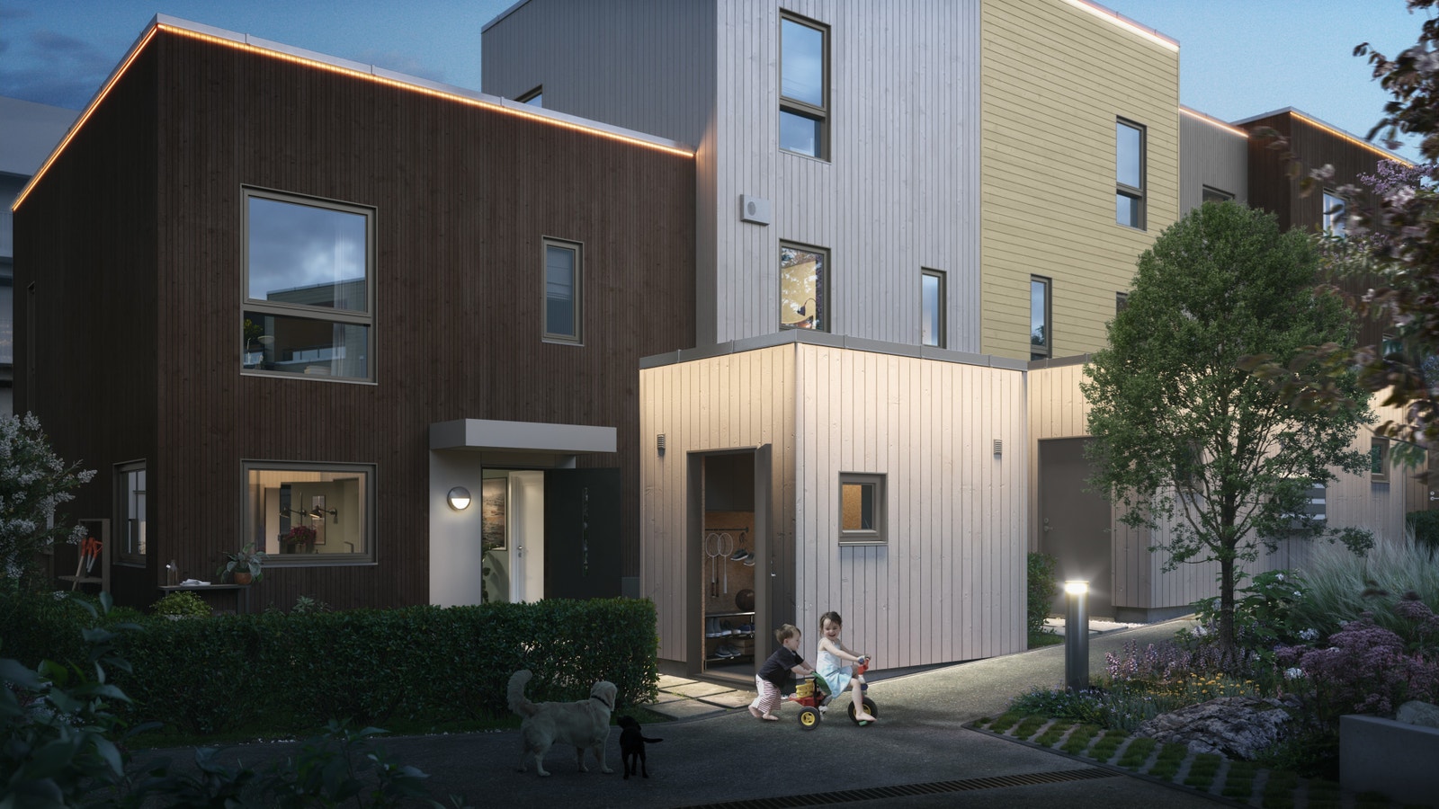 Illustrasjon: Inngang med sportsboden utenfor -bolig nr. 20 i 2 etasjer - (farge brun) Galleribilde