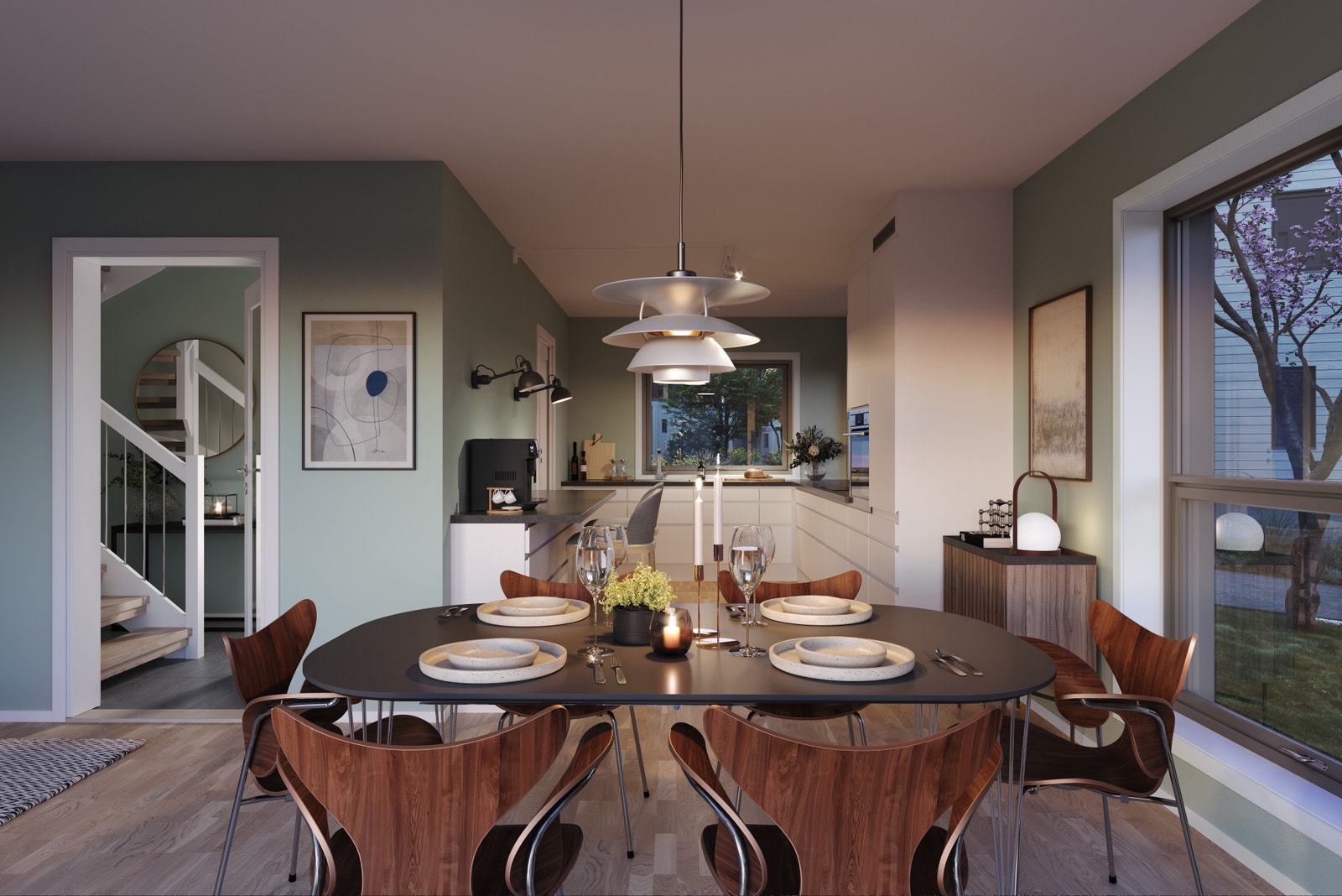 Illustrasjon: Delvis åpen stue/ kjøkken Galleribilde