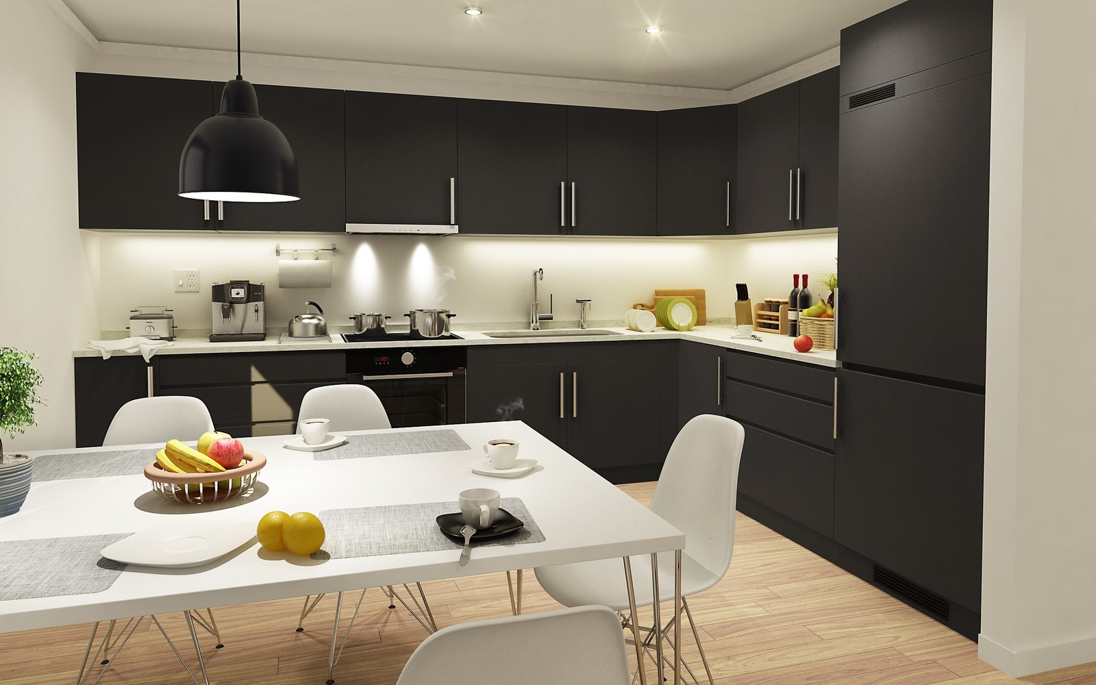 Flott kjøkken med integrerte hvitevarer. Galleribilde