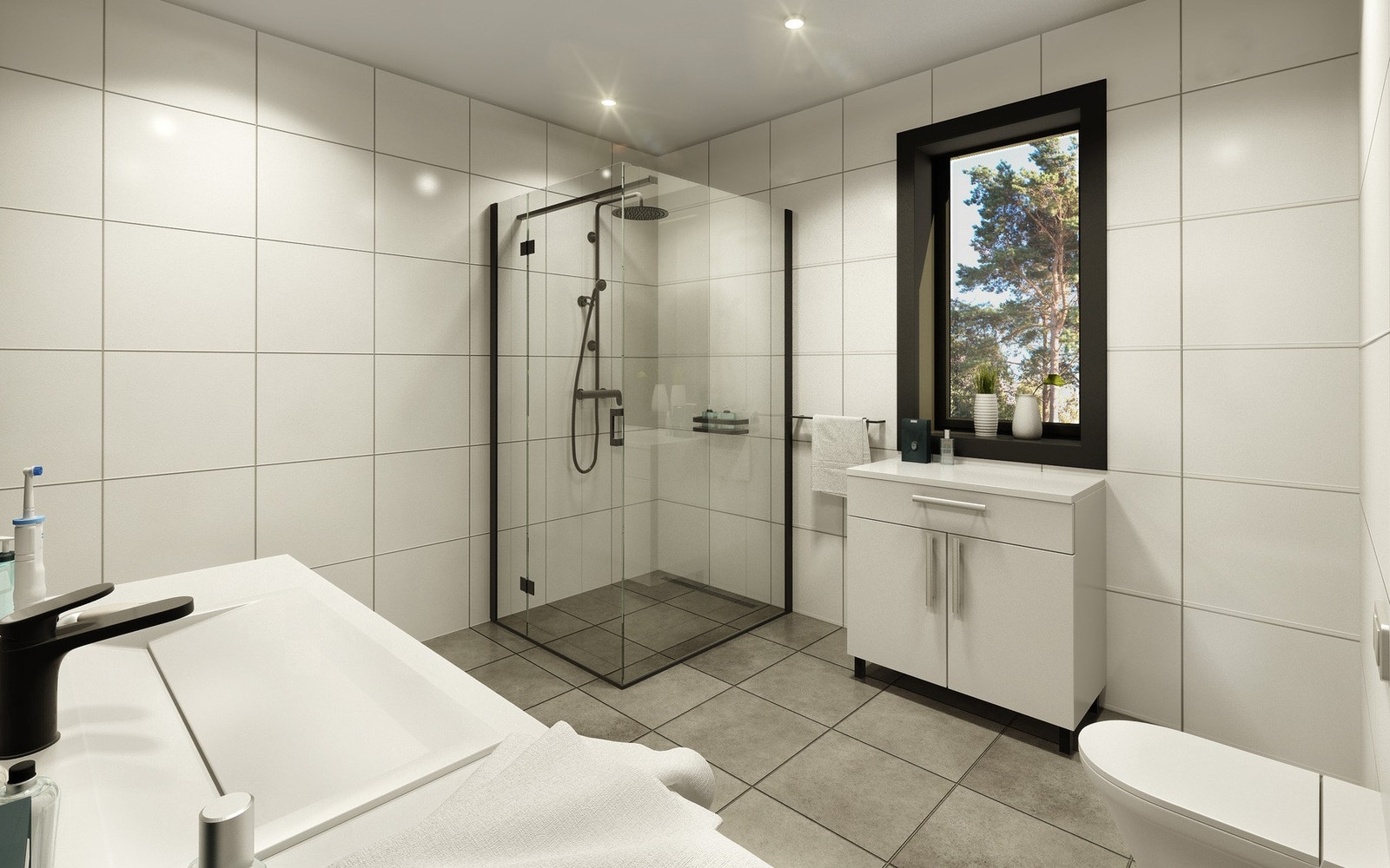 Badet levers nå med belegg og våtromsplater - ønskes flislagt bad så kommer dette som et tilvalg. Galleribilde