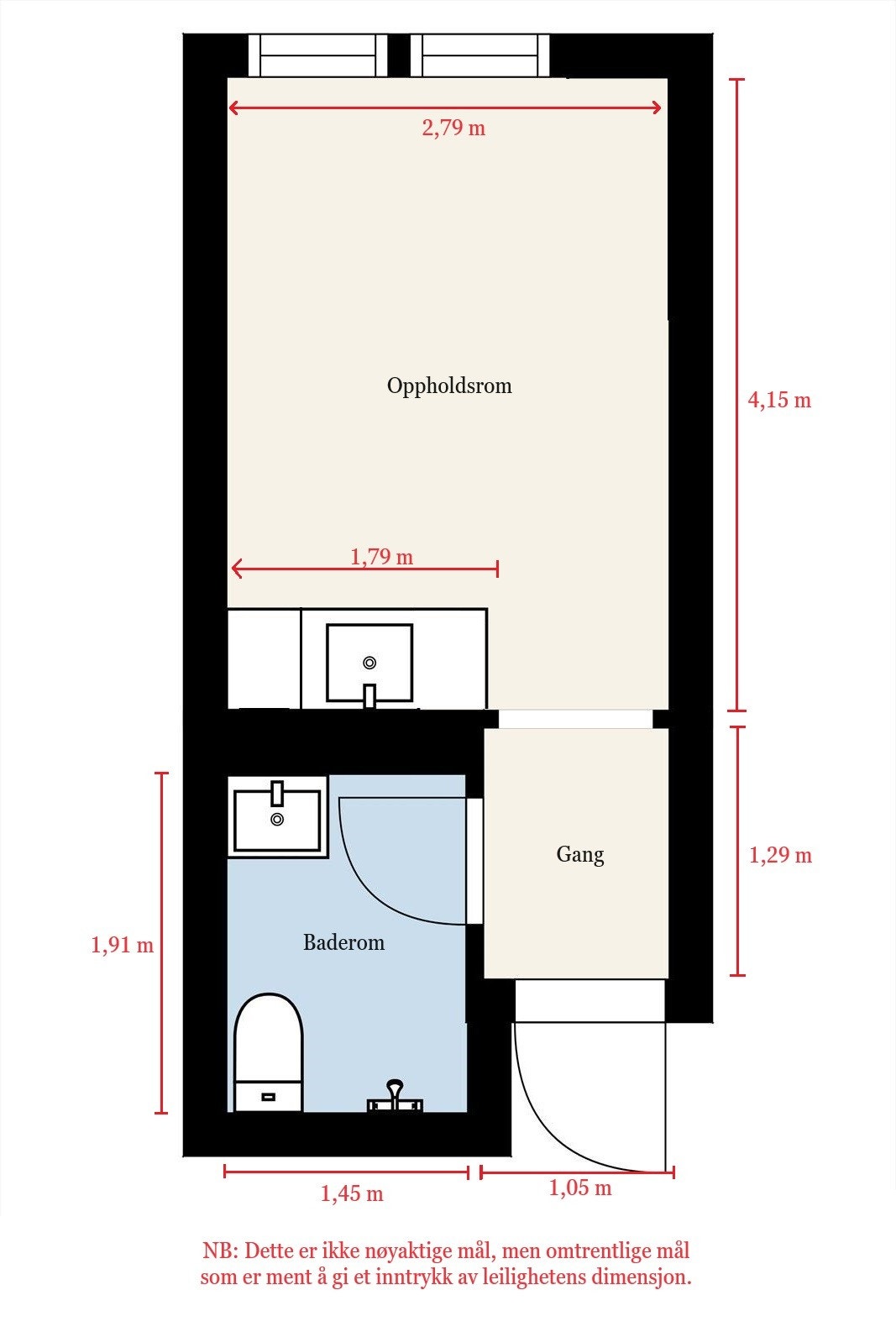 Målsatt plantegning - NB: Målene er ikke nøyaktige Galleribilde