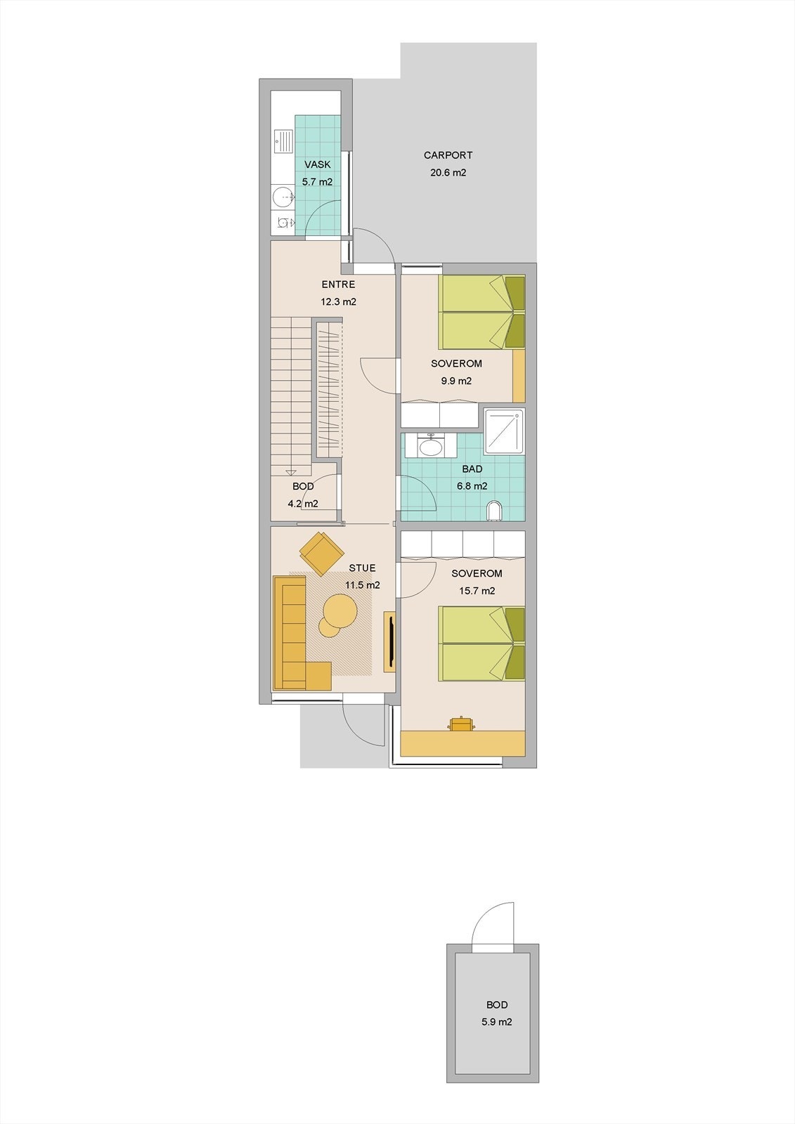 Plantegning 1. etasje Bolig B Galleribilde