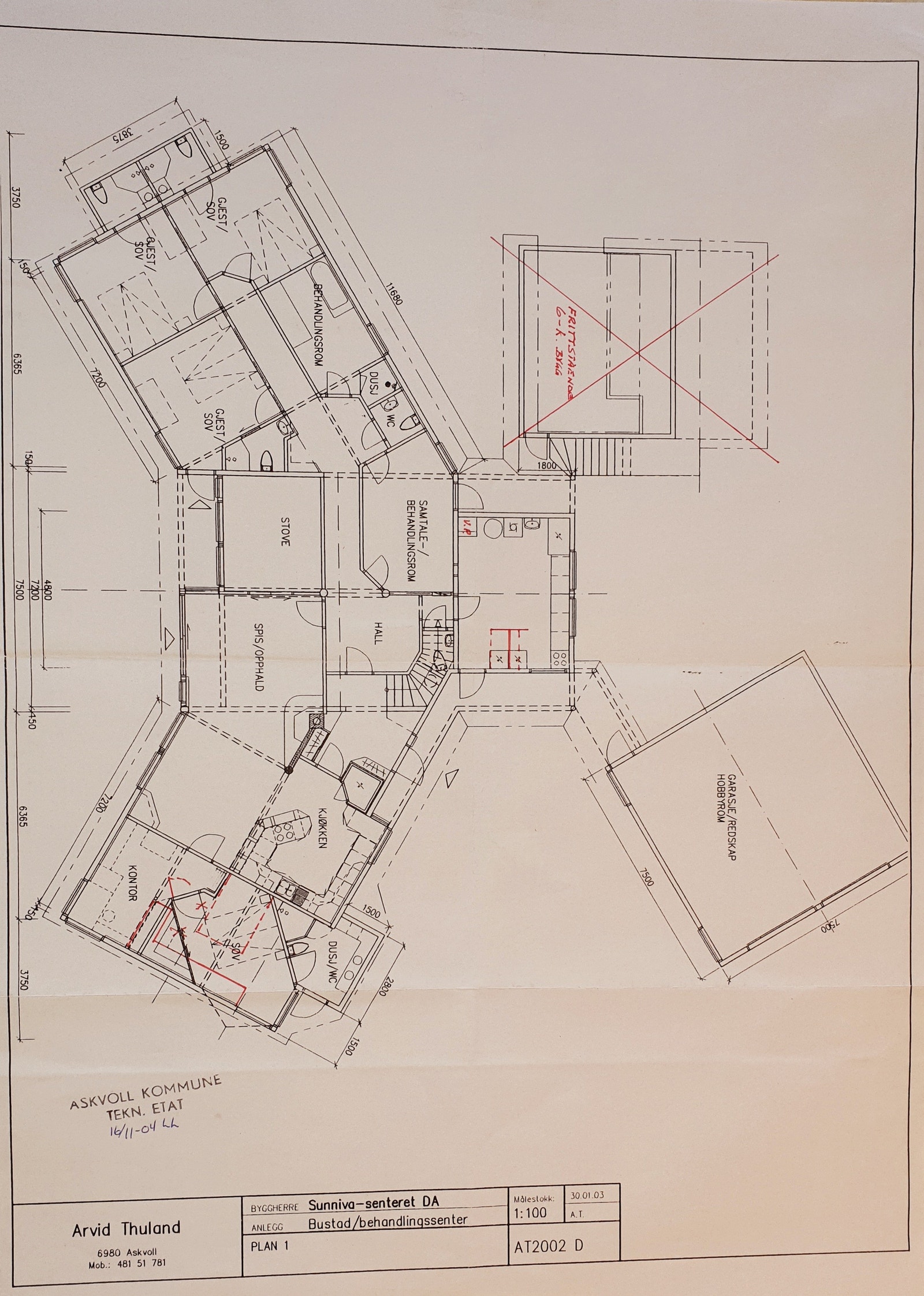 Plan 1 hovedbygg m garasje Galleribilde