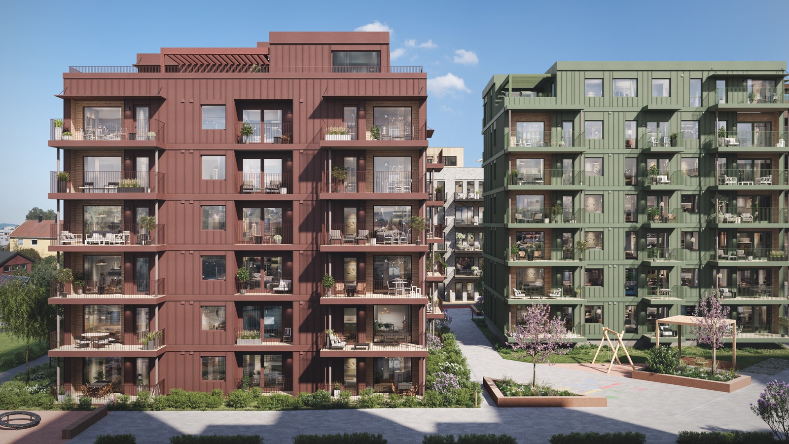 Hjørneleiligheter gir gode lysforhold. Bildet er en 3D illustrasjon - endringer vil forekomme. Galleribilde