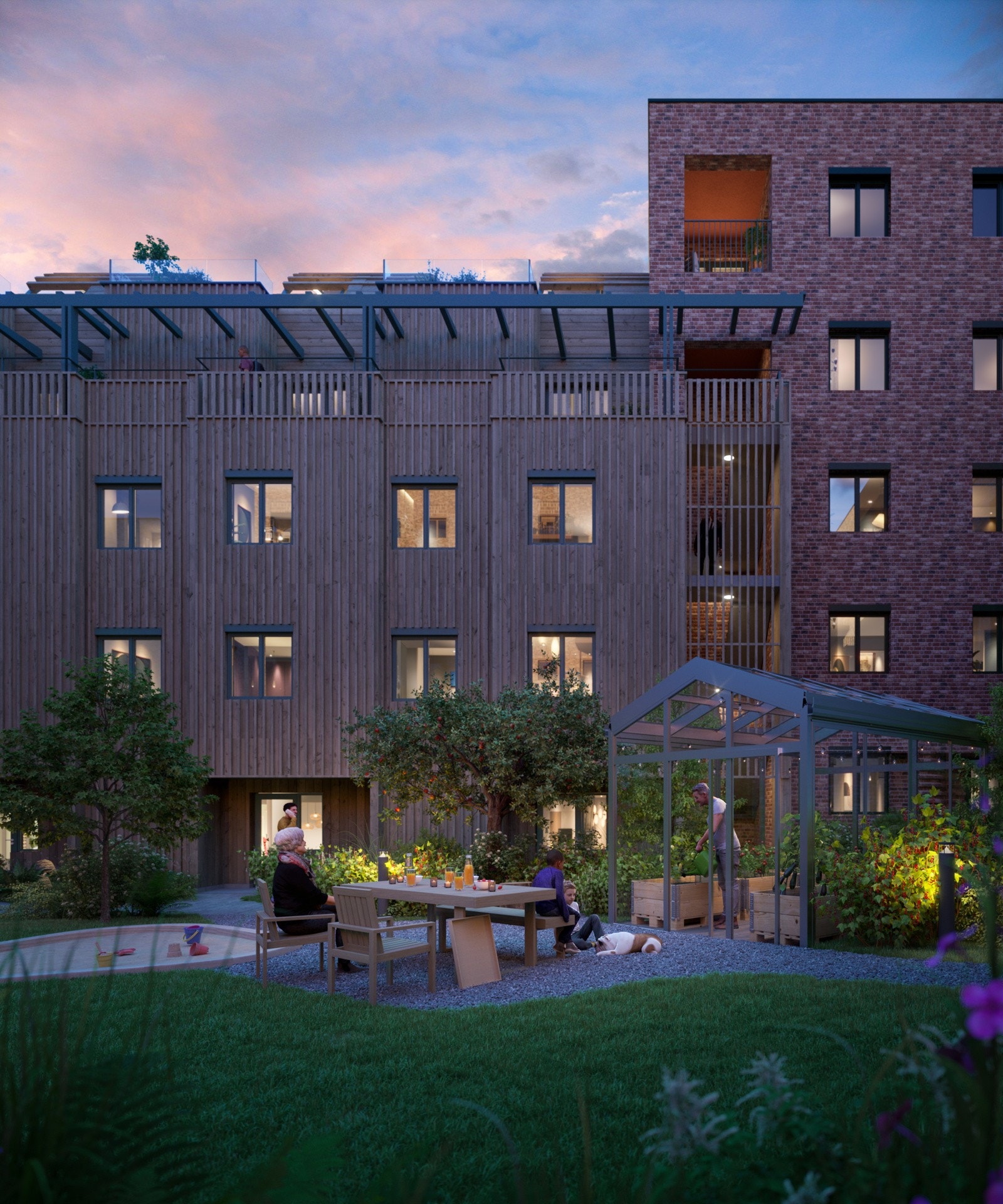 Prosjektet får et lunt og hyggelig gårdsrom mellom bebyggelsen Galleribilde