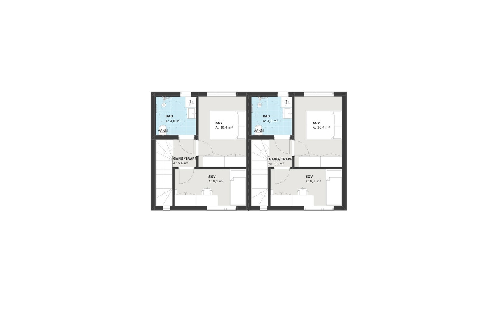 Planløsning 2-mannsbolig H05/H06, 2. etg. Galleribilde