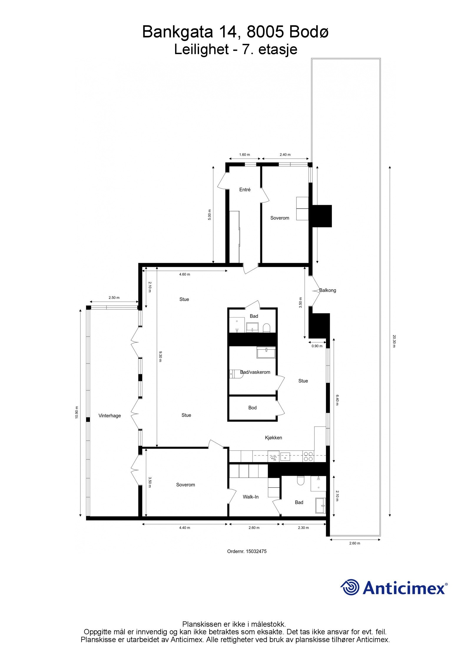 Plantegning slik leiligheten er i dag Galleribilde