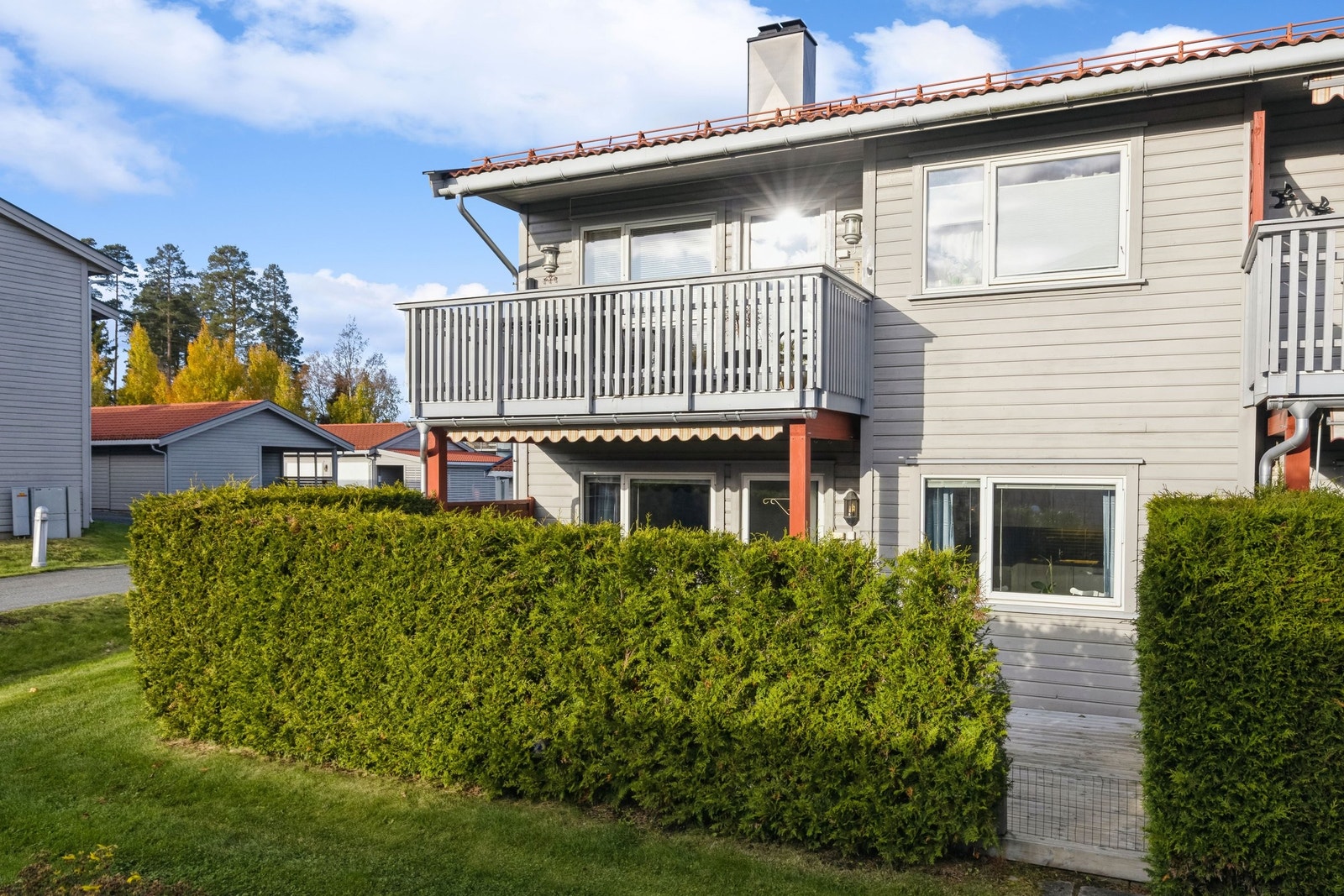 Skjermet terrasse på bakkeplan. Galleribilde