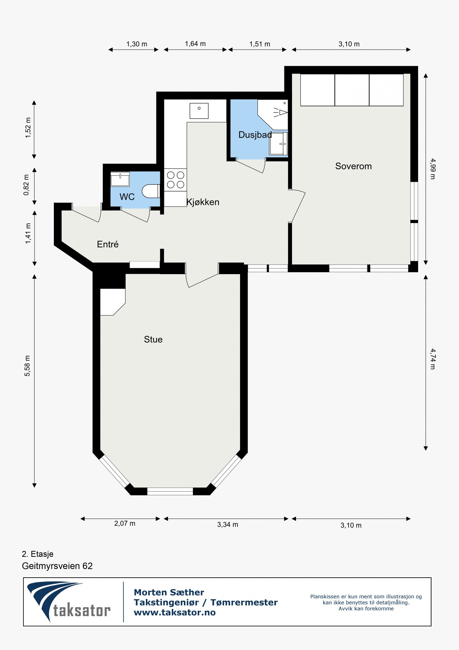 Plantegning. Leiligheten ligger i byggets 2. etasje. Galleribilde