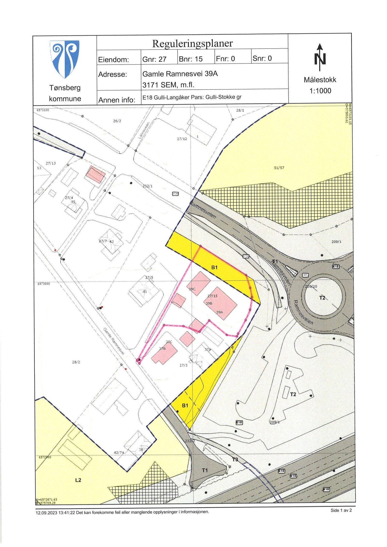 Plantegning som illustrerer byggene, samt godkjent tomannsbolig på naboeiendommen. Galleribilde