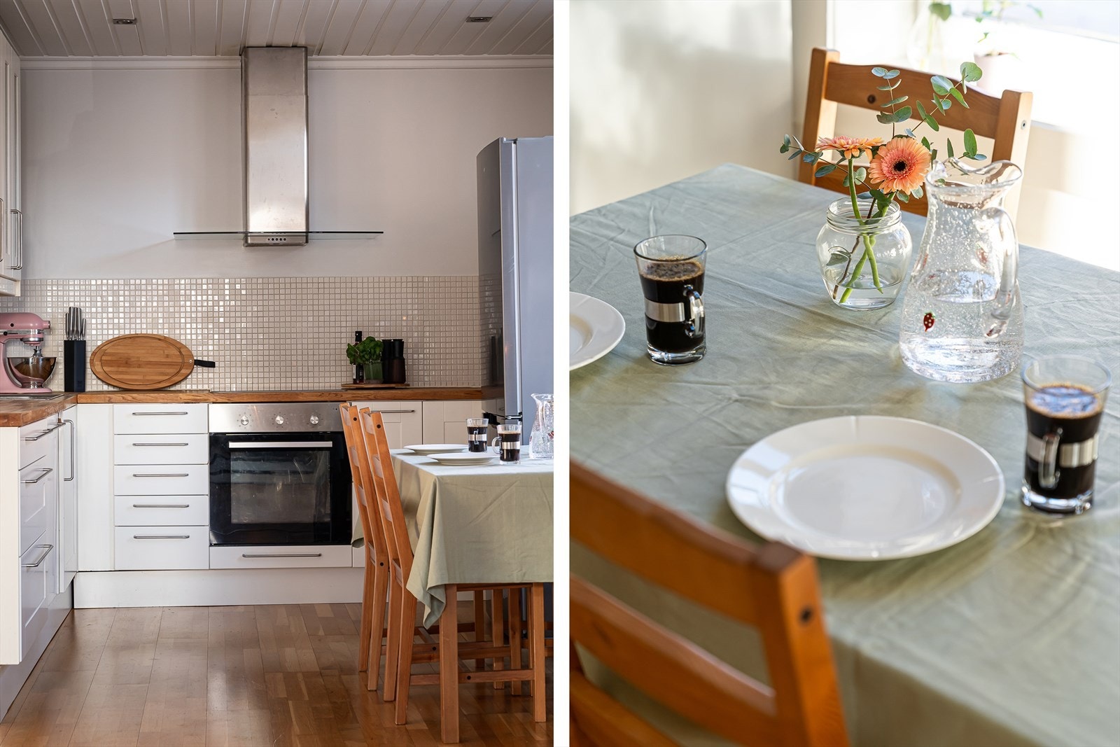 Kjøkkenet er utstyrt med integrert oppvaskmaskin, komfyr, nedfelt platetopp med ventilator over kokeplass. Galleribilde