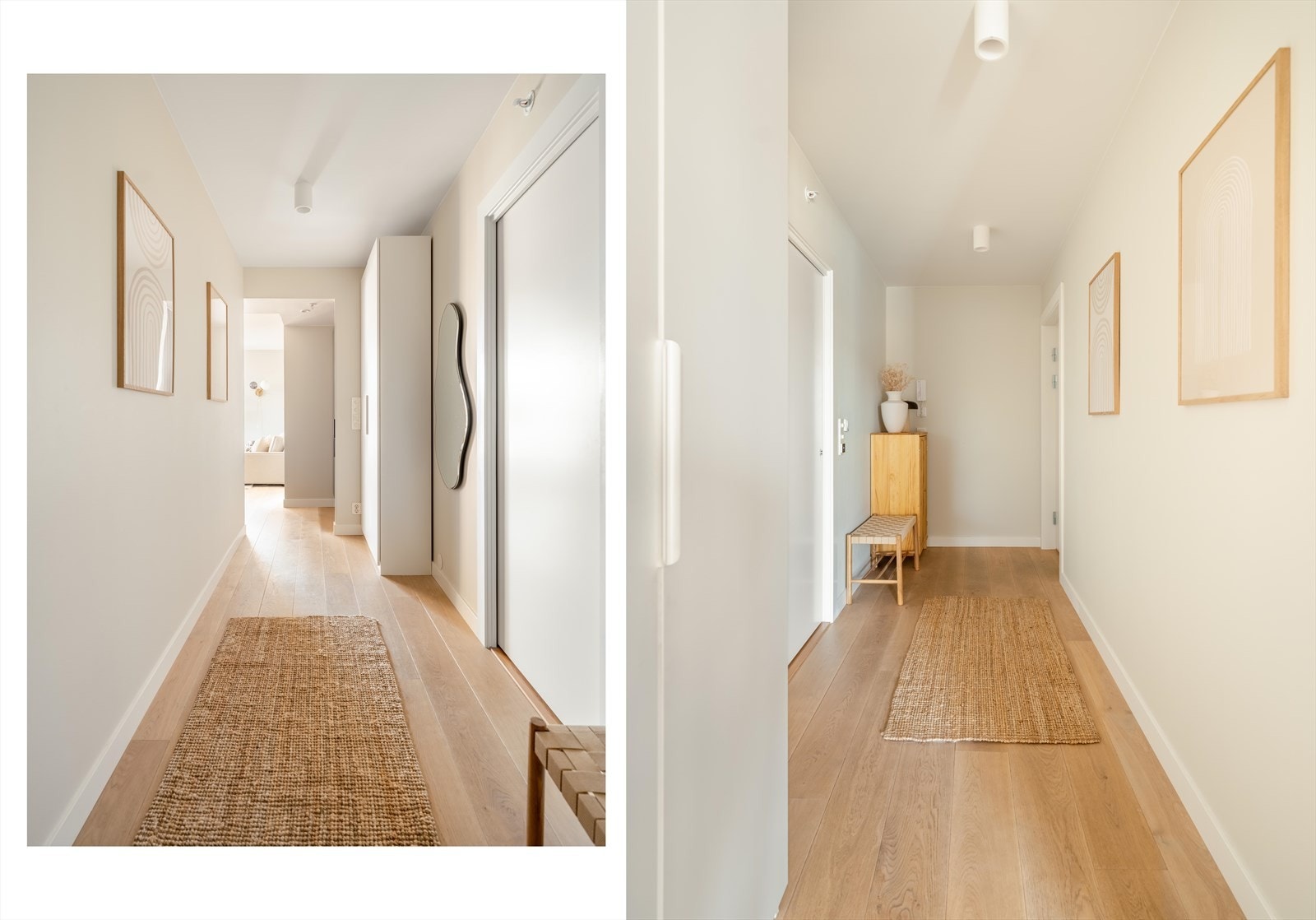 Leilighetens inngangsparti gir et svært godt førsteinntrykk av boligen. Her er det plass til både oppheng av yttertøy og lagring av sko. Inngangspartiet har en romslig takhøyde. Galleribilde