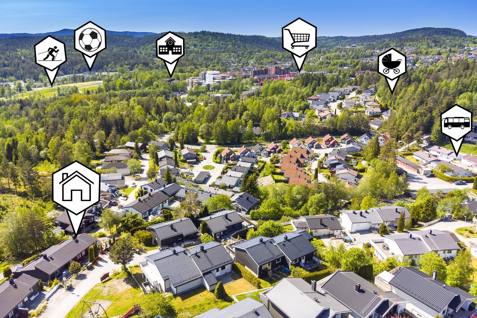 Eiendommen ligger like utenfor sentrum av Konnerud. Området er barne- og familievennlig. Fra eiendommen er det gangavstand til blant annet skoler, barnehager, Konnerud senter, dagligvareforretninger Galleribilde