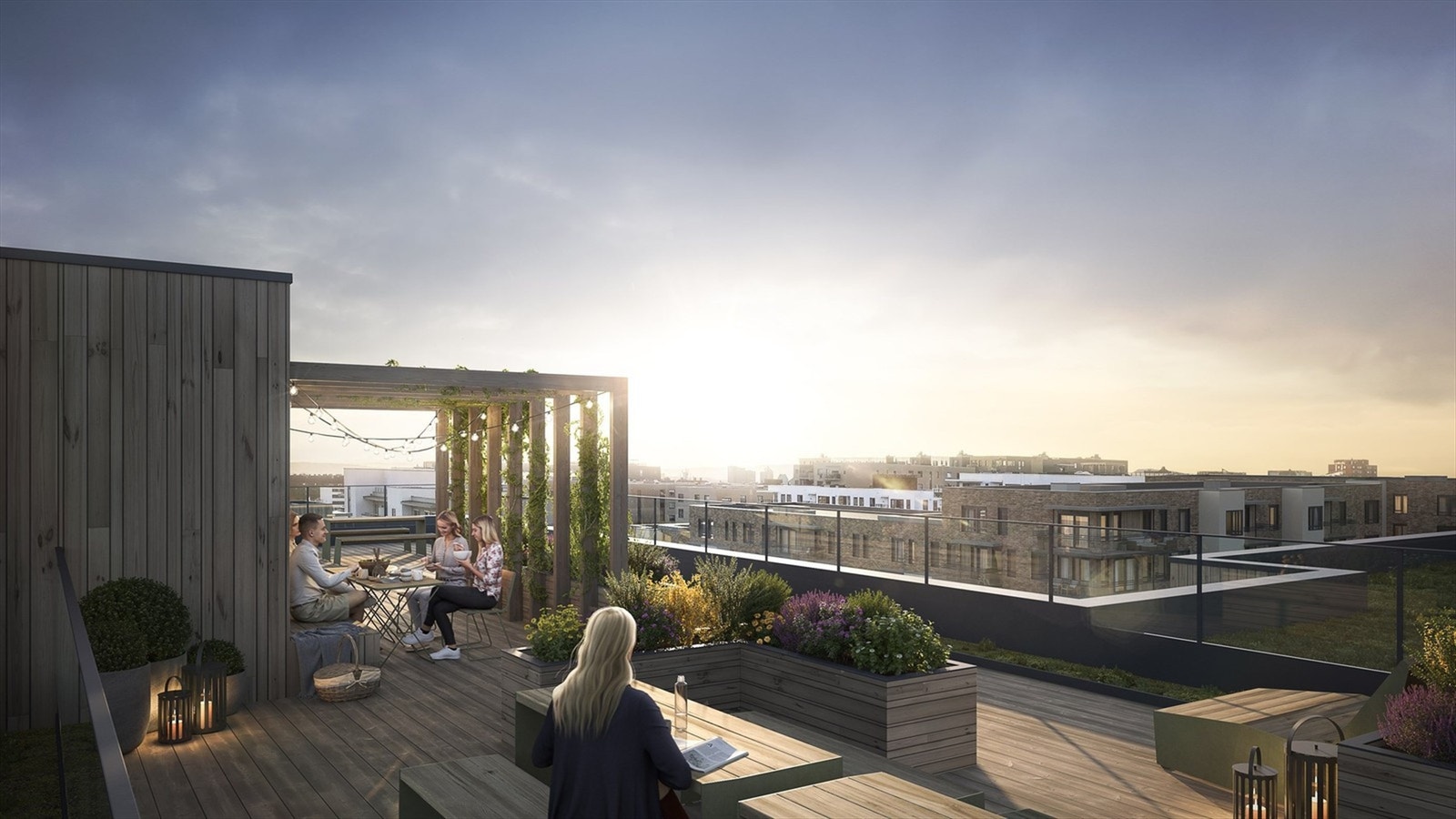 Humlehagen vil ha tre romslige og flotte takterrasser - hver takterrasse utformes forskjellig slik at ulike beboeres behov og ønsker kan ivaretas - bilde fra Humlehagens hjemmeside Galleribilde