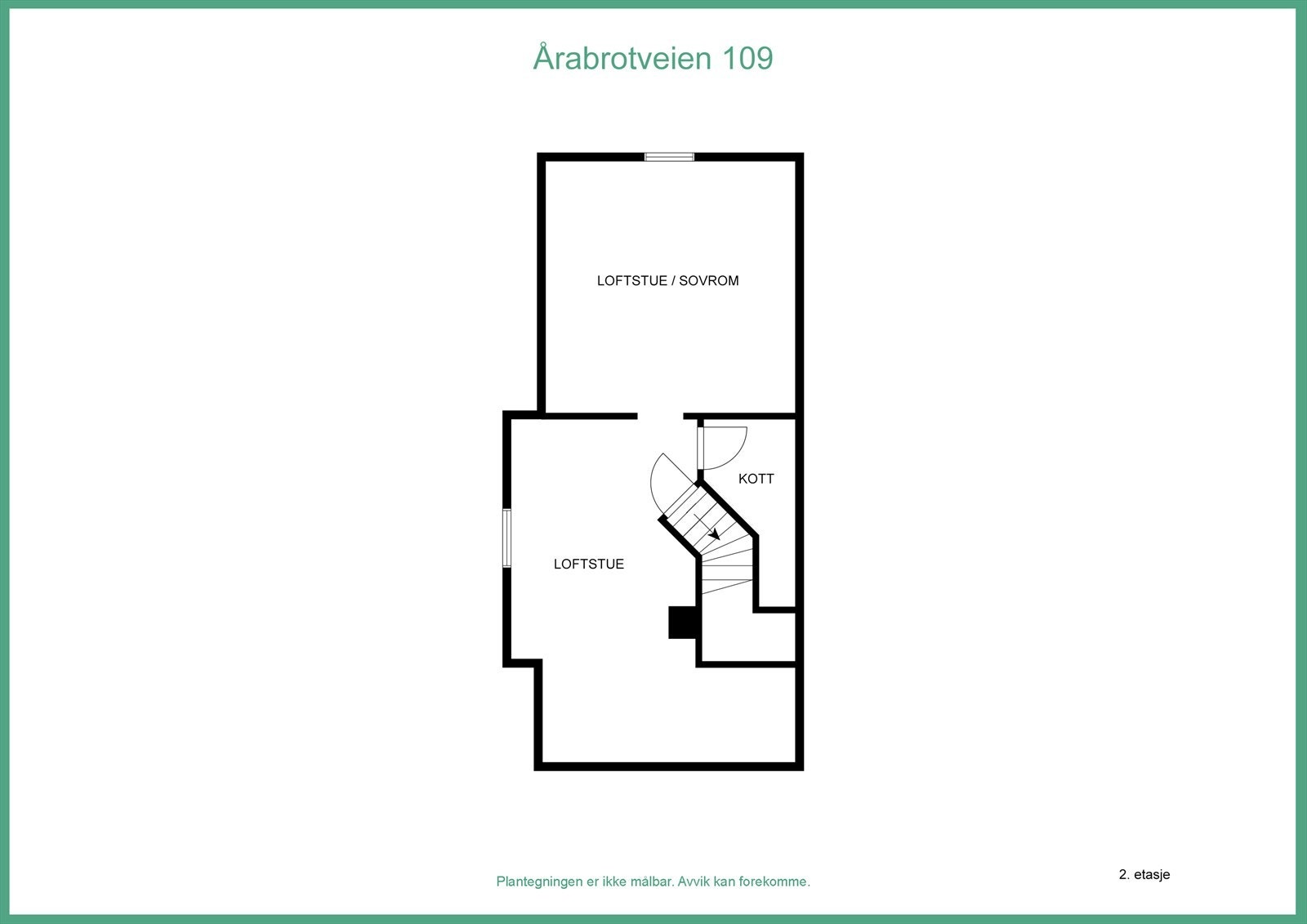 Plantegning 2. etasje - Denne etasjen er tegnet inn som et kaldt loft på bygnings tegninger, og stemmer ikke overens med dagens bruk Galleribilde