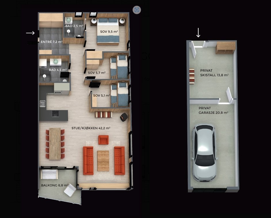 Planløsning illustrasjon hjørneleilighet B204 Kollen SkiLodge.jpg Galleribilde