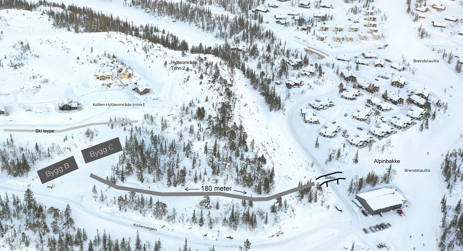 Dronebilde Kollen SkiLodge Bygg B og C Ski inn ut per 2022 Galleribilde