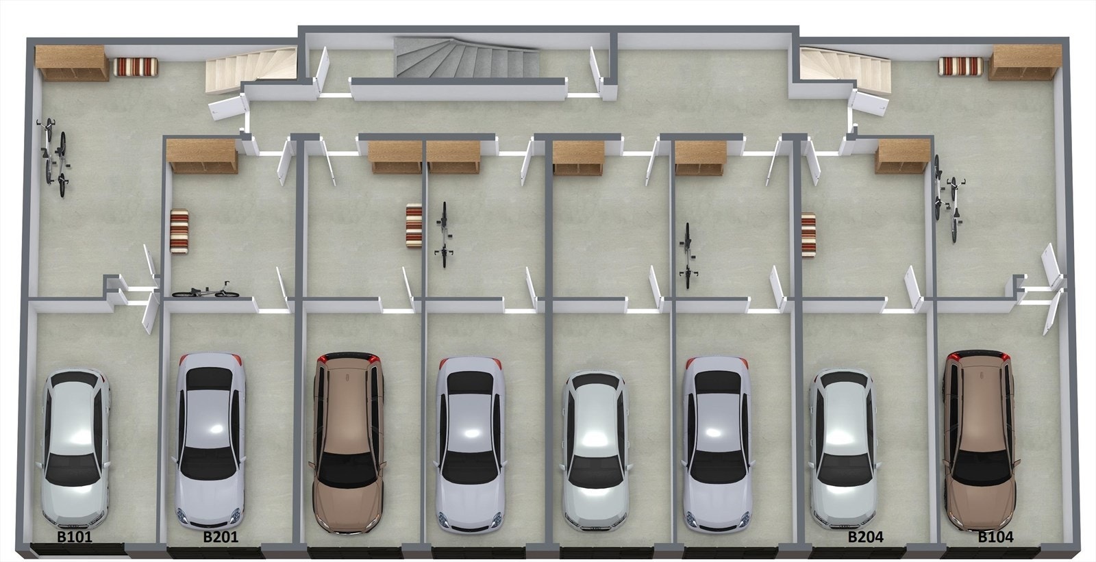 Leilighetsbygg - garasje med nummer endeleiligheter Galleribilde
