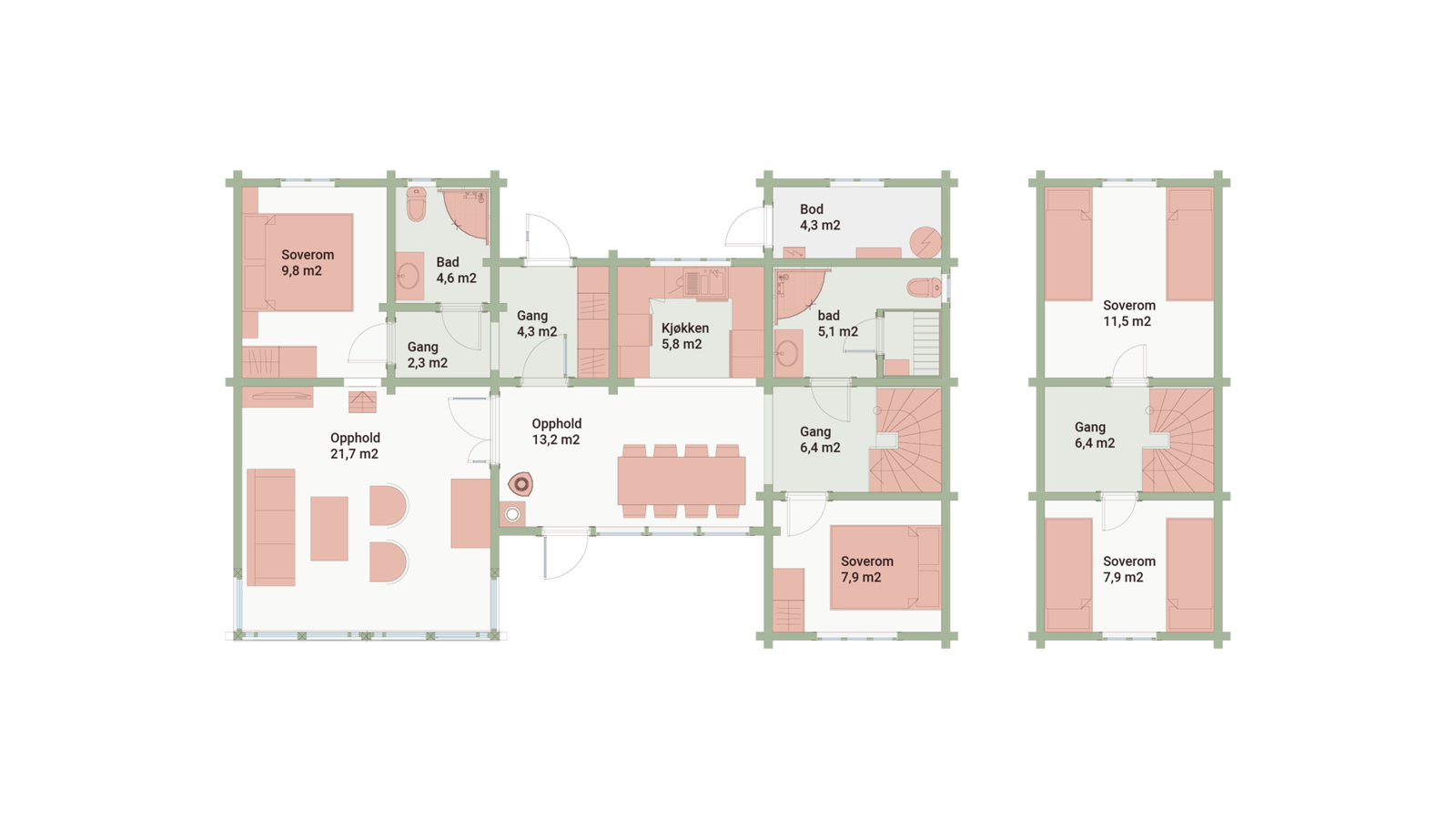Plantegning Andor 1, hovedplan og hems Galleribilde
