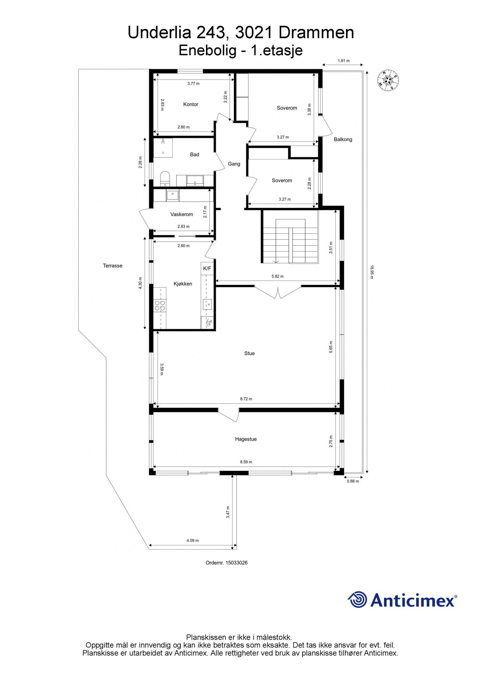 Målsatt plantegning hovedetasje Galleribilde