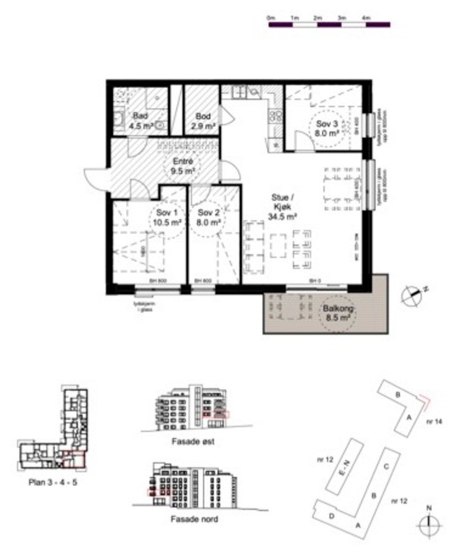 Plantegning. I tillegg disponerer leiligheten en garasjeplass med elbil-lader og en bod. Galleribilde
