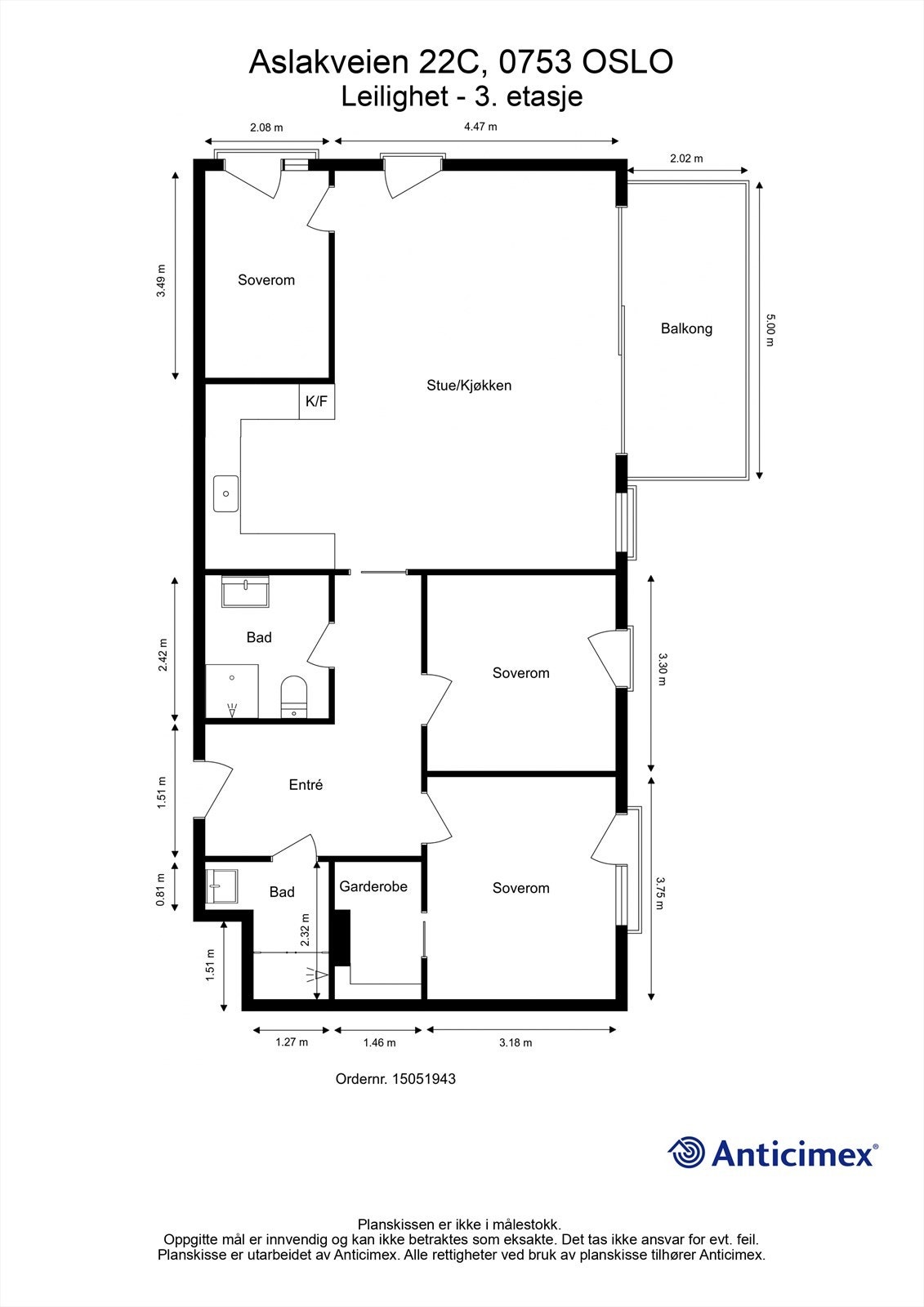 Plantegning utarbeidet av bygningssakkyndig fra Anticimex Galleribilde