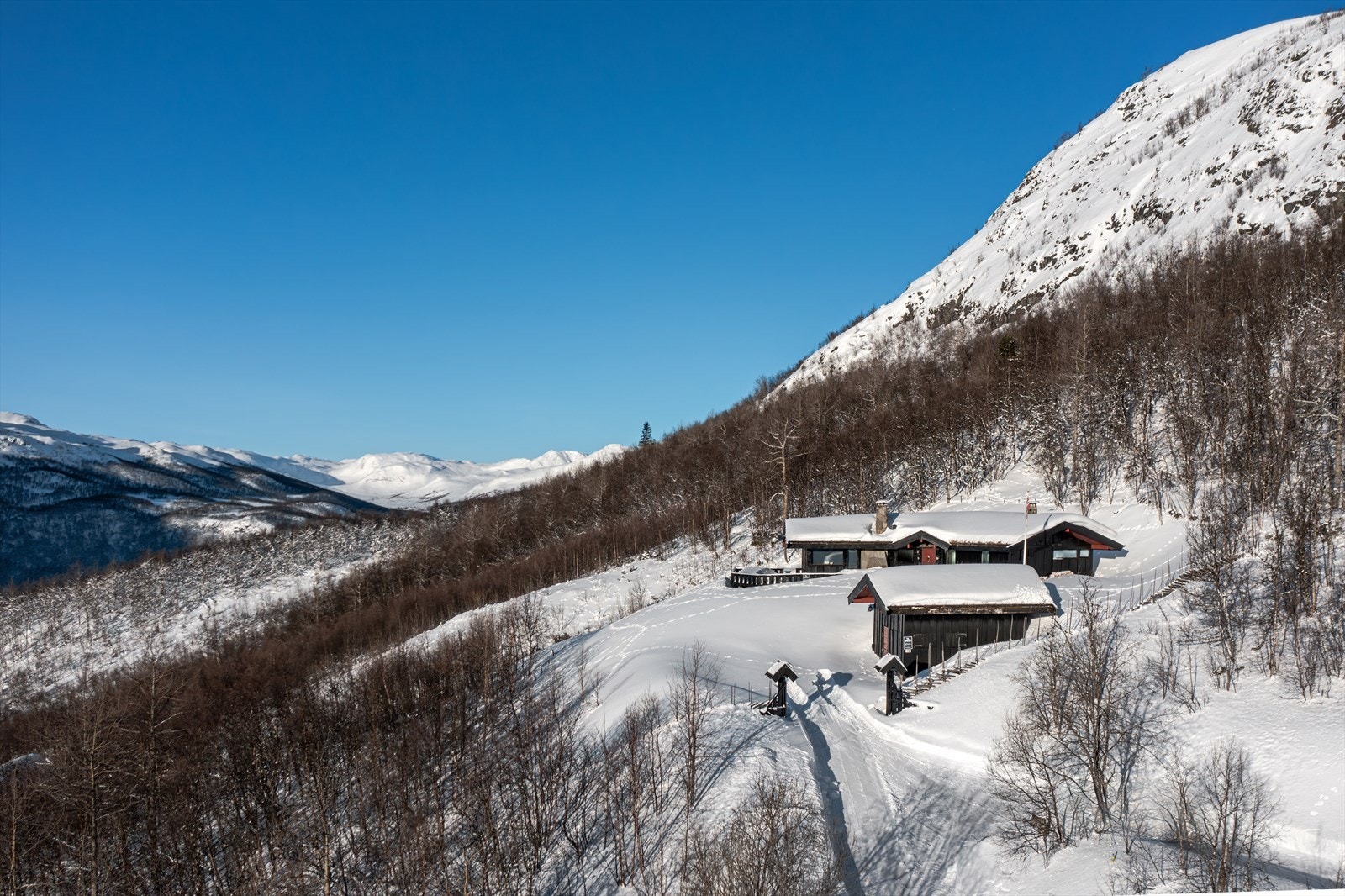 "Brunvolden er beliggende høyt og fritt, usjenert, solrikt og med magisk utsikt mot fjellheimen. Galleribilde