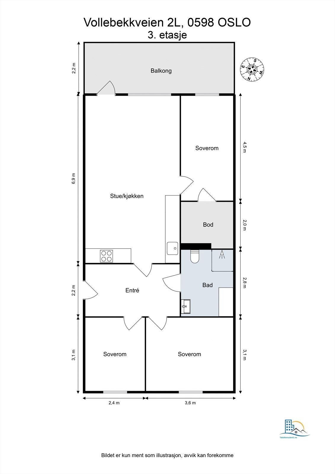 En svært god og innholdsrik planløsning. I følge takstmann kan boden/walk-in-closet i tilknytning til det ene soverommet gjøres om til toalettrom (evt. baderom). Galleribilde