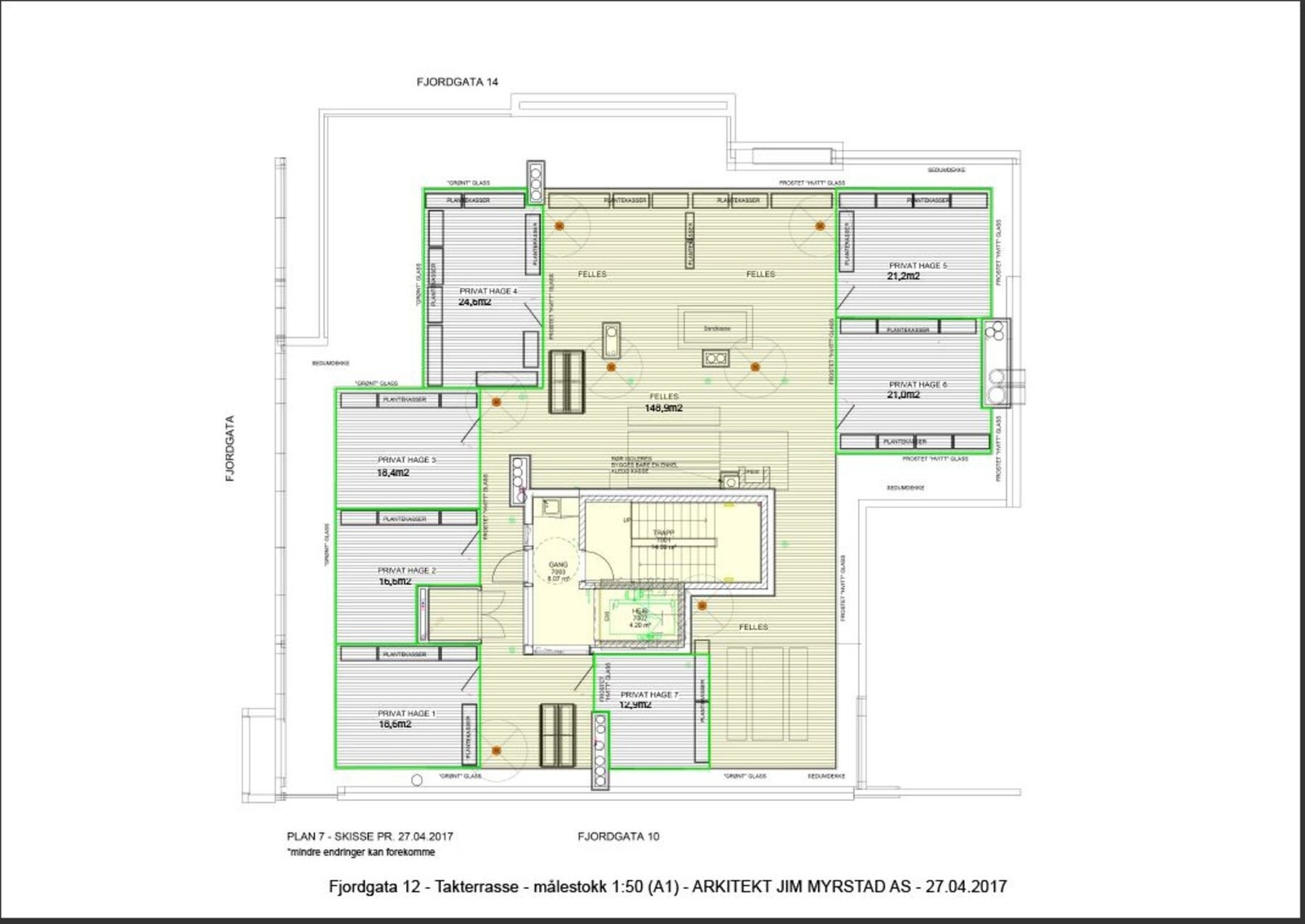 Planløsning takterrasse fra arkitekt i prosjekteringsfase Galleribilde
