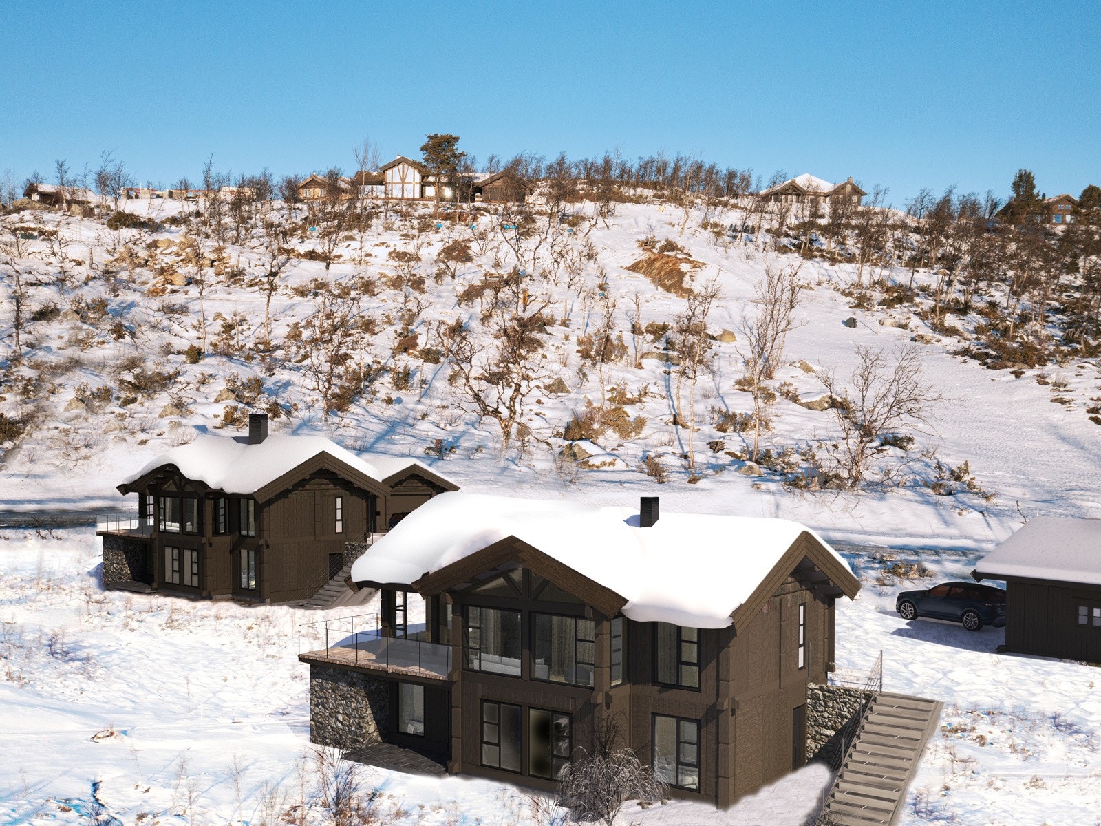 Illustrasjon - avvik vil forekomme. Det leveres ikke garasje. Det byggesøkes med carport. Carport må evt. bestilles som tilvalg. Galleribilde