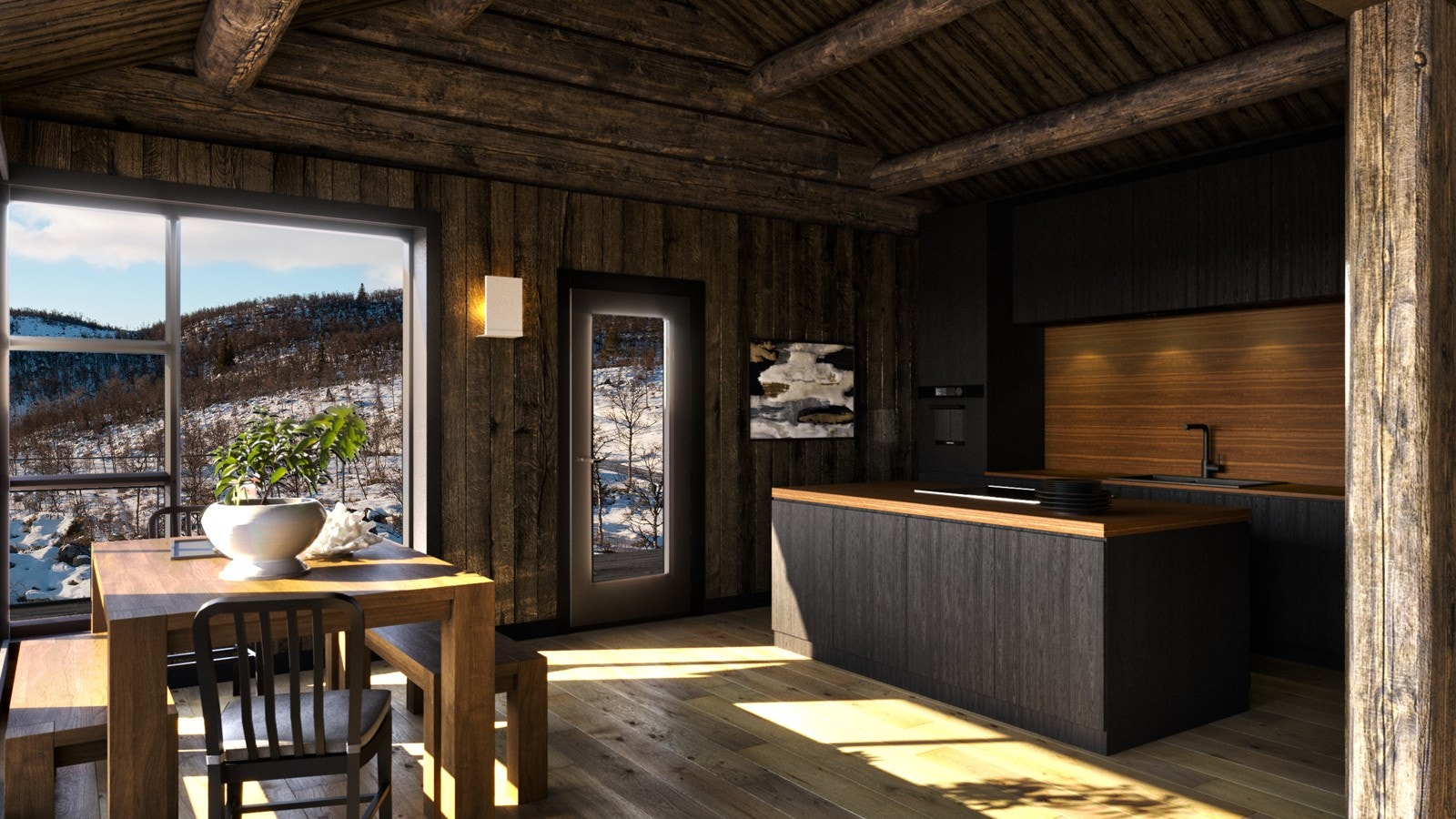 Kjøkken og spisestue. Bilde er av illustrativ karakter ov avvik vil kunne forekomme Galleribilde