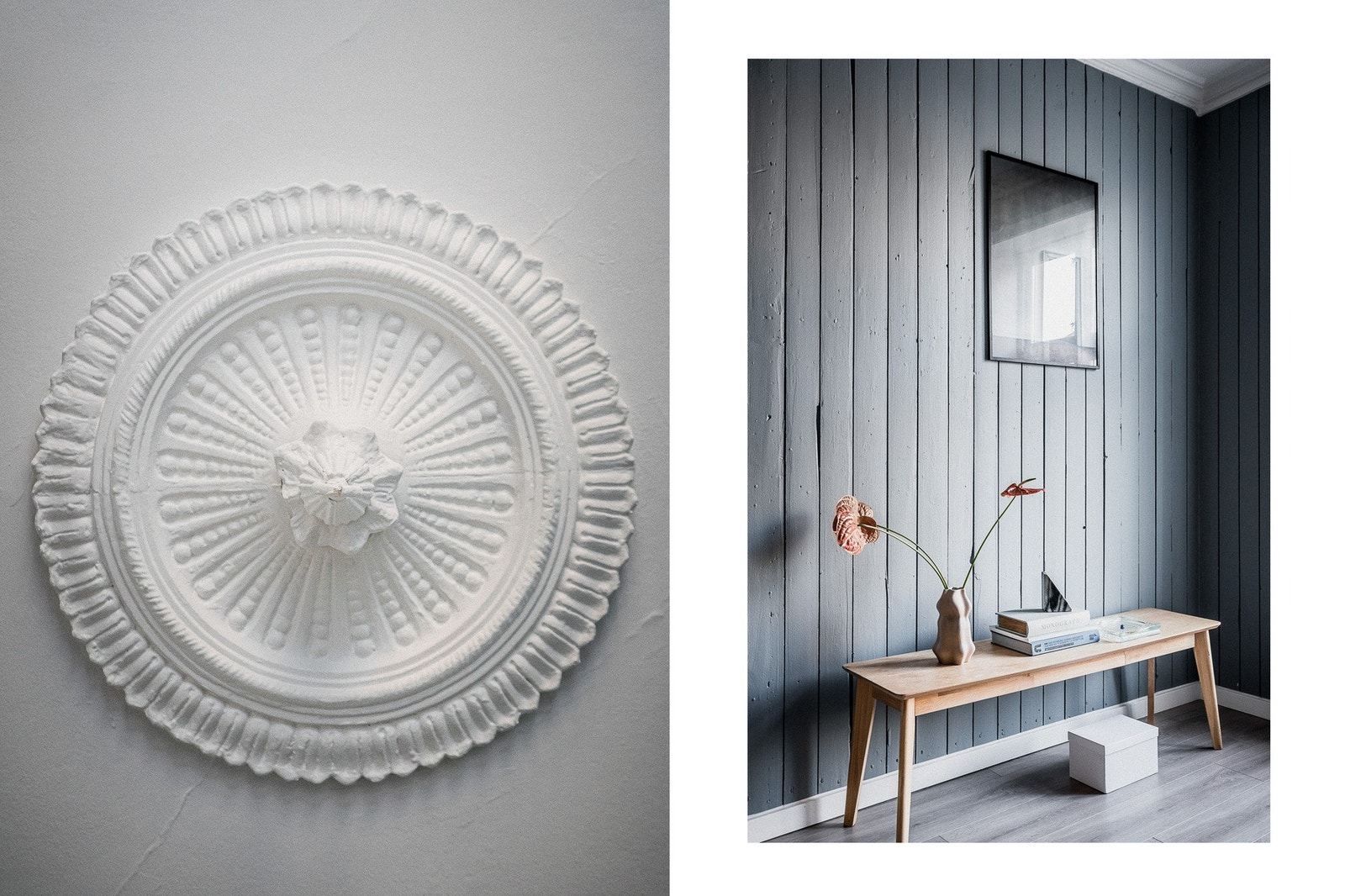 Klassisk rosett og veggpanel. Galleribilde