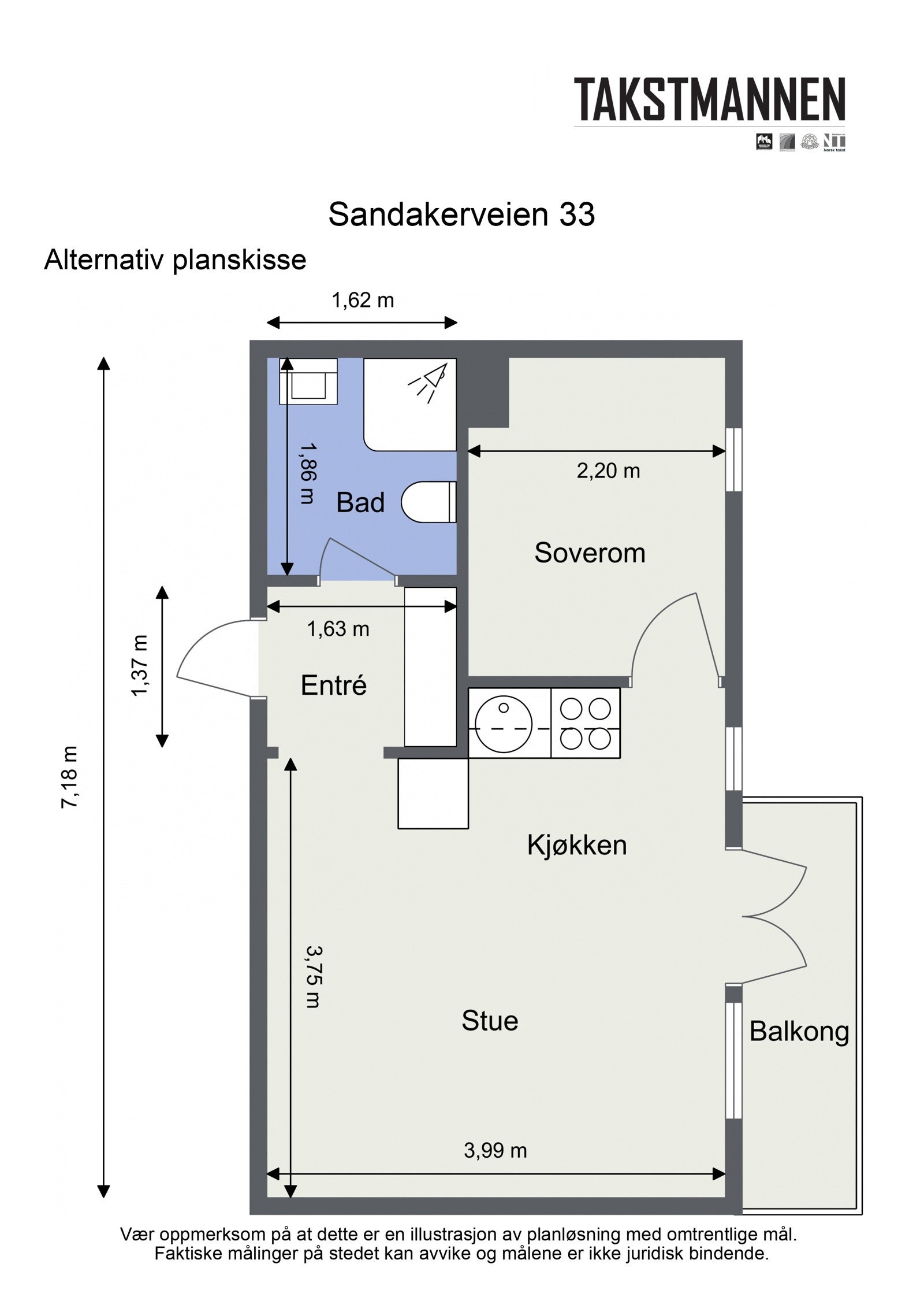 Alternativ planløsning ved å etablere et soverom. Galleribilde
