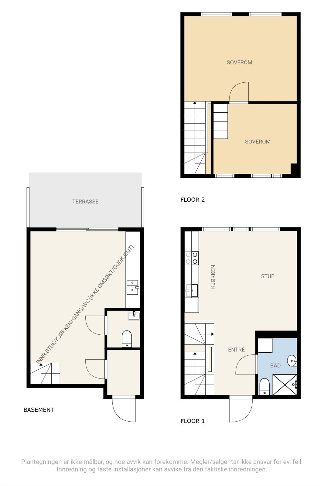 Plantegning alle 3 plan. Galleribilde