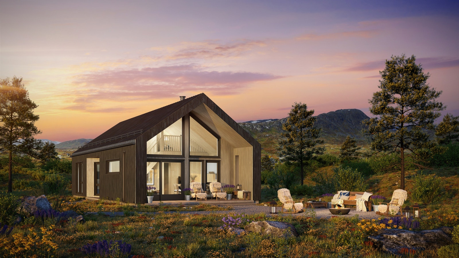 Hyttemodellen Semita passer også inn på tomten. Semita har et bruksareal på 62kvm og 8 sengeplasser. Galleribilde