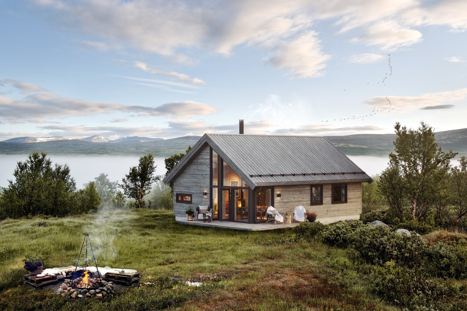 Planlagt hytte Astron har et bruksareal på 65kvm med 6 sengeplasser. Galleribilde