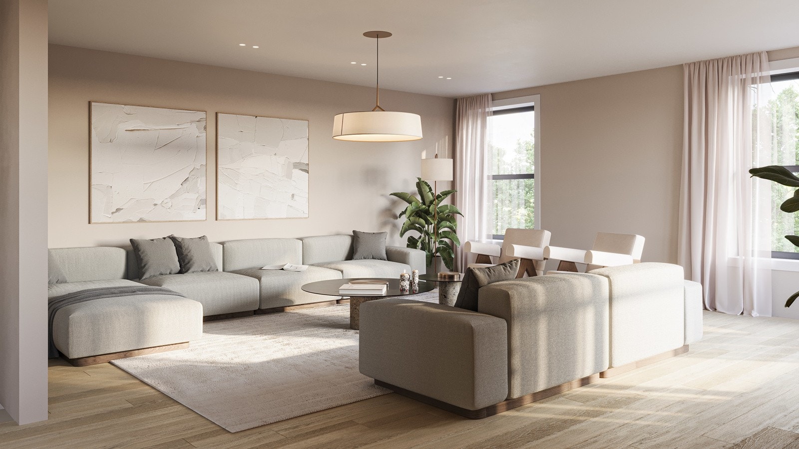 I stuen er det gode innredningsmuligheter for både sofagruppe og spisebord - illustrasjon Galleribilde